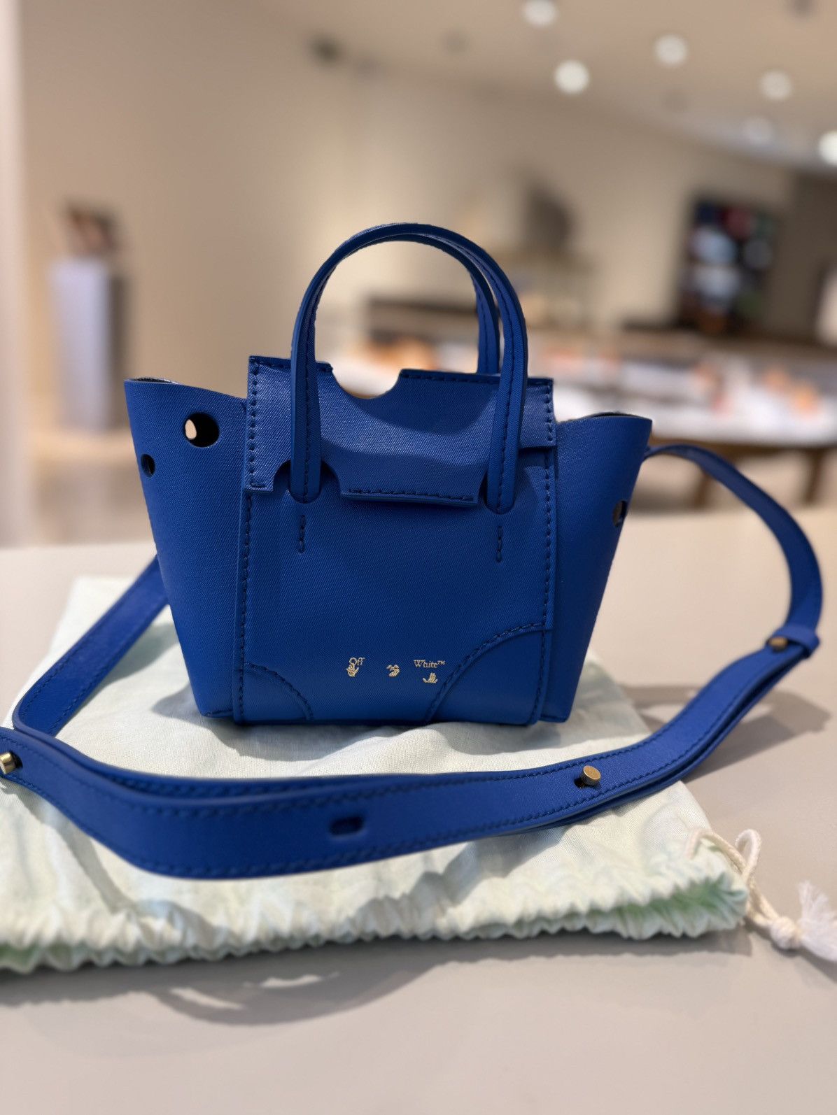 Off-White Off-White Burrow-16 Tote Bag Blue Leather Size ONE SIZE - 3 Thumbnail