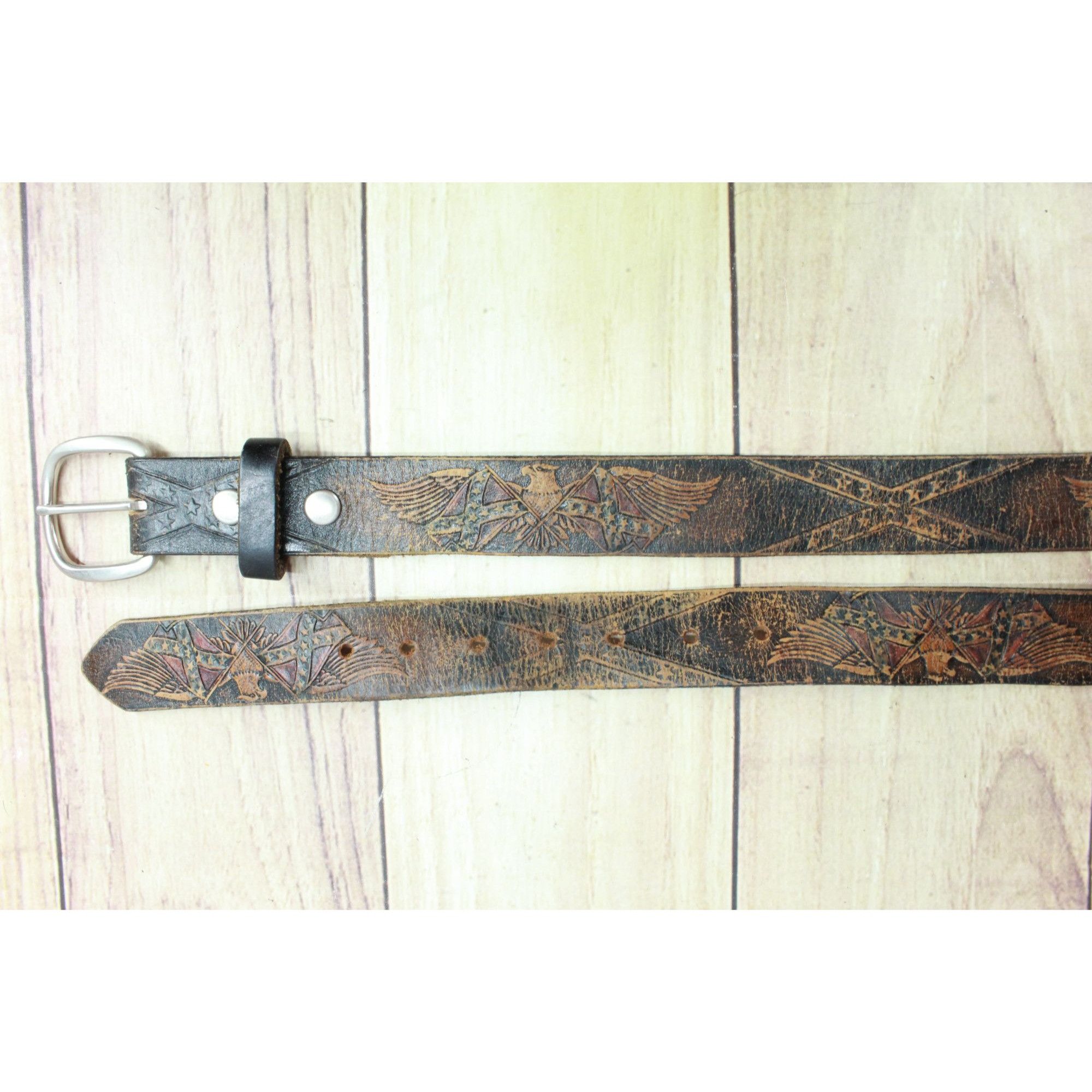 Other Earl & Revas Eagle Flag Embossed Leather Belt 47" Size 46 - 3 Thumbnail