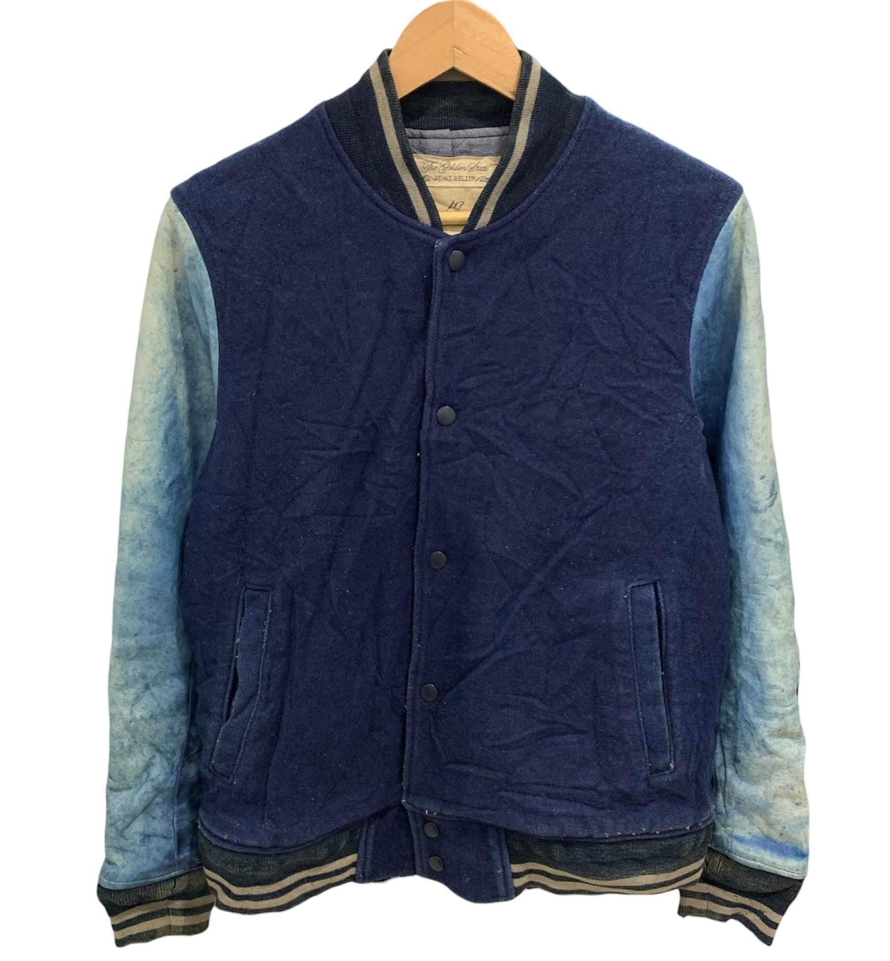 image of Remi Relief x Vintage Remy Relief Leather Sleeves Japanese Designer Style in Dark Blue (Size Medium