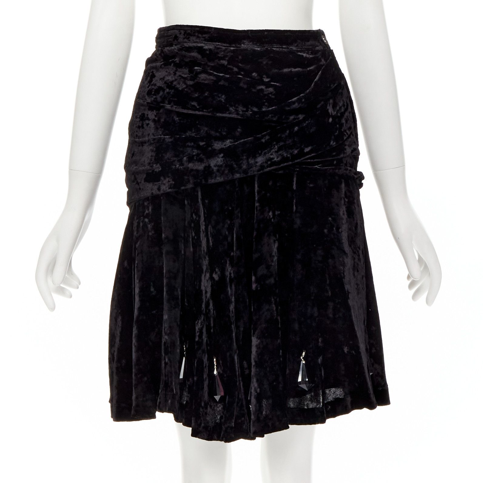 Comme des Garcons rare COMME DES GARCONS Vintage black crushed velvet teardrop crystals skirt M Size 28" / US 6 / IT 42 - 1 Thumbnail