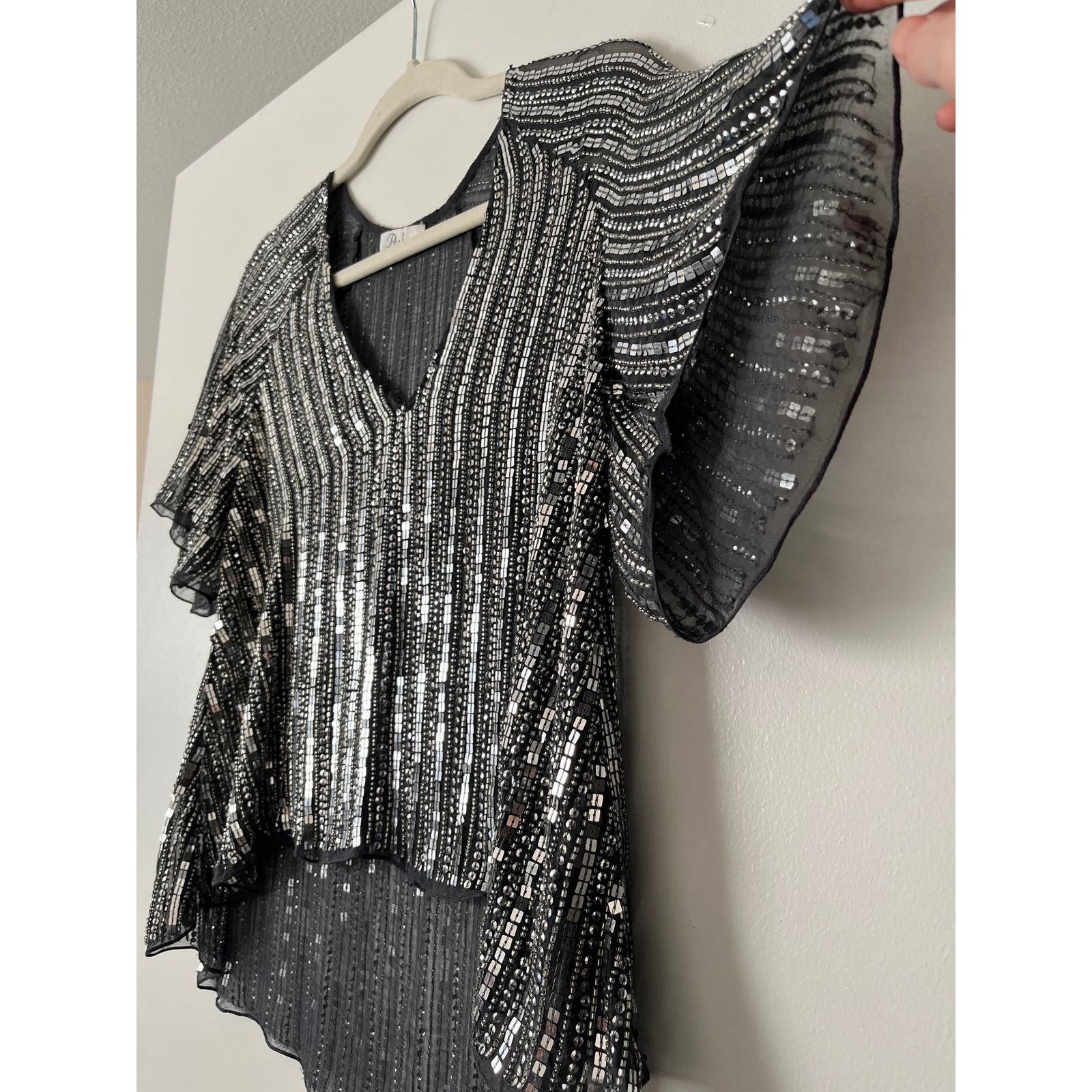 Parker Parker Sequin Beaded Silver Formal Blouse Sz XS Size XS / US 0-2 / IT 36-38 - 3 Thumbnail