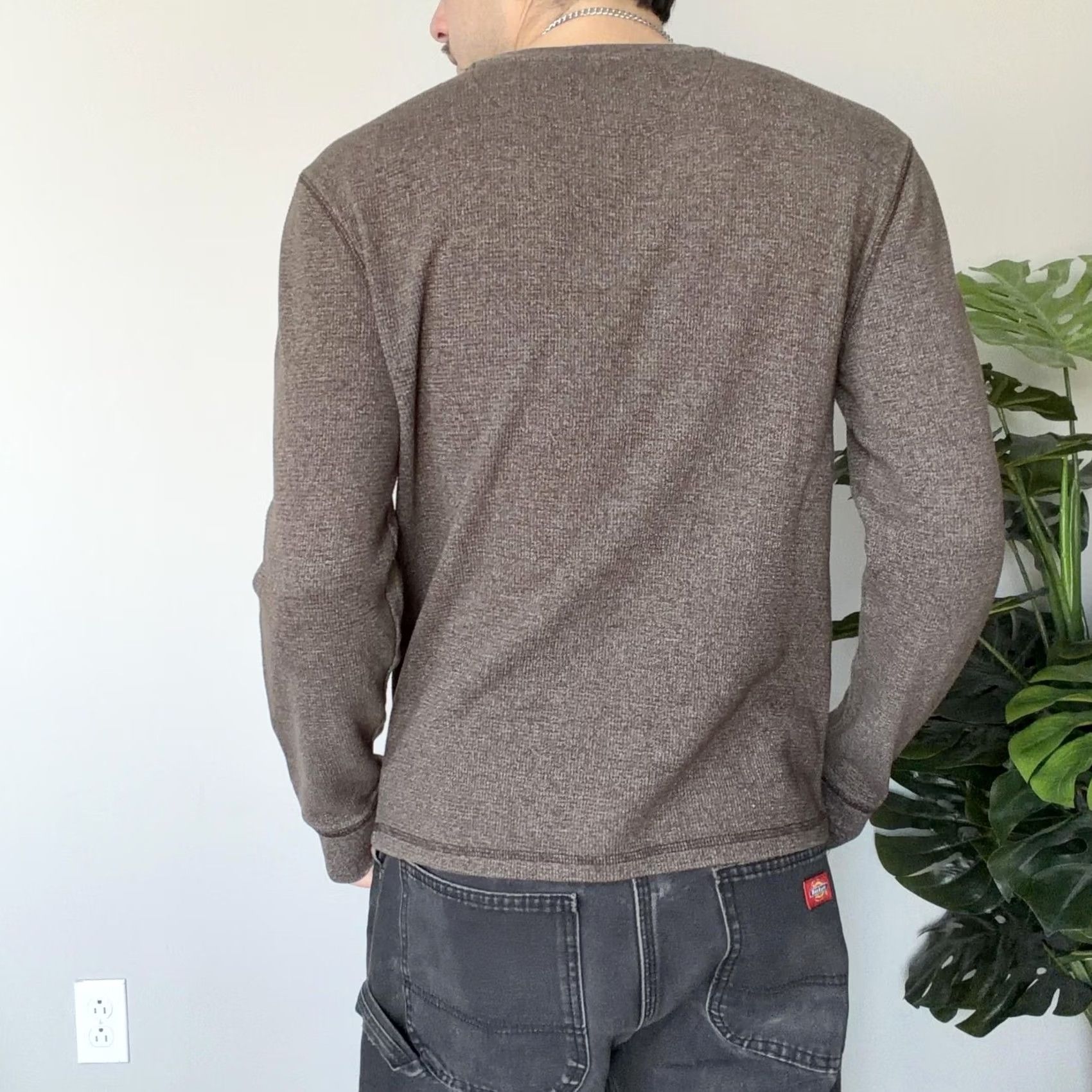 Faded Glory Y2K Brown Thermal Shirt Mens M Long Sleeve Waffle Knit Crewneck Tee Size US M / EU 48-50 / 2 - 2 Thumbnail