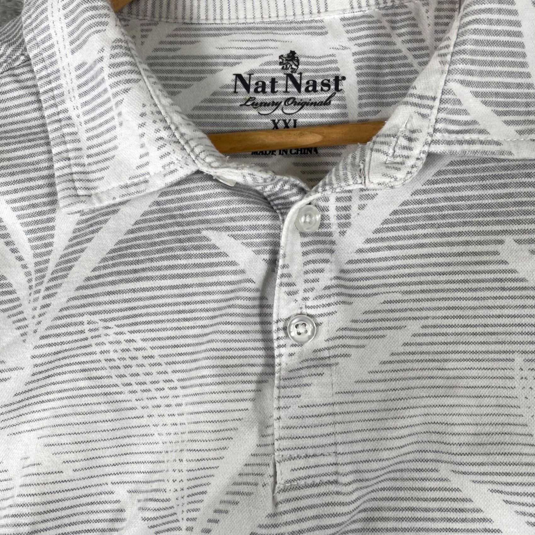Nat Nast Nat Nast Polo Shirt Mens 2XL White Grey Palm Leaf Striped Short Sleeve Summer Size US XXL / EU 58 / 5 - 5 Thumbnail