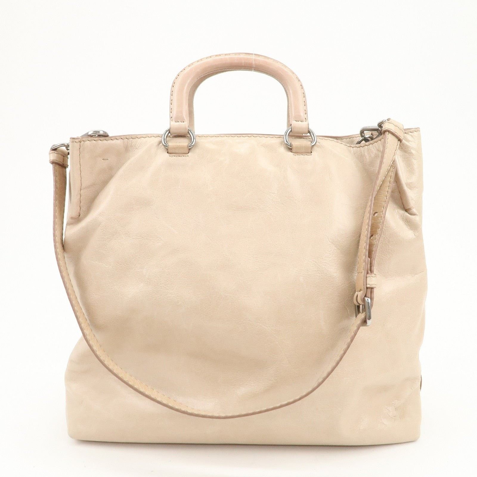 Prada Prada Triangle Logo Calfskin Shoulder Bag Beige Size ONE SIZE - 2 Thumbnail