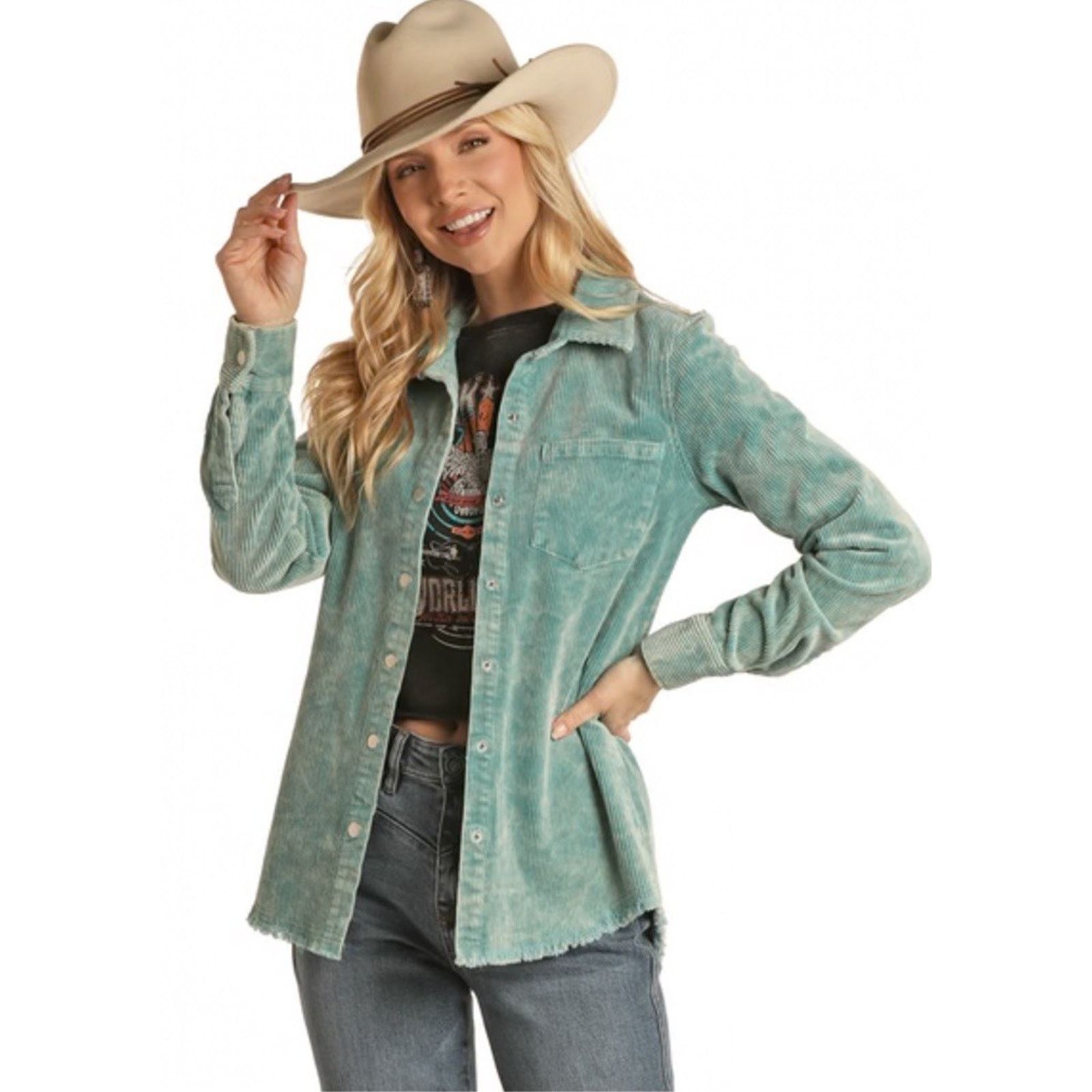 Other Rock & Roll Denim Corduroy Shacket Acid Wash Snap Western Size L / US 10 / IT 46 - 1 Thumbnail
