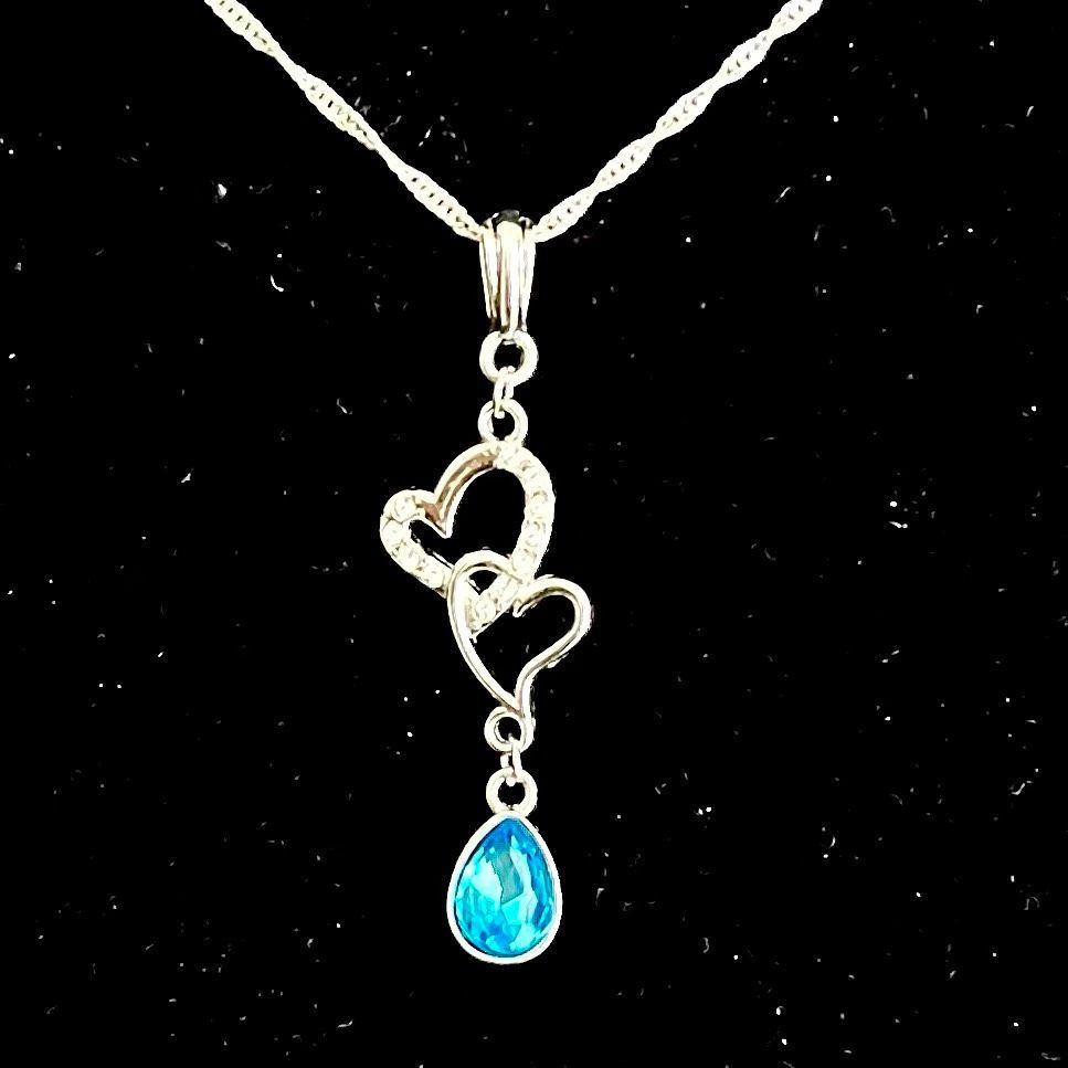 BBZ Ice Blue Crystal & Cz Pendant w/ 16” 925 Silver Chain