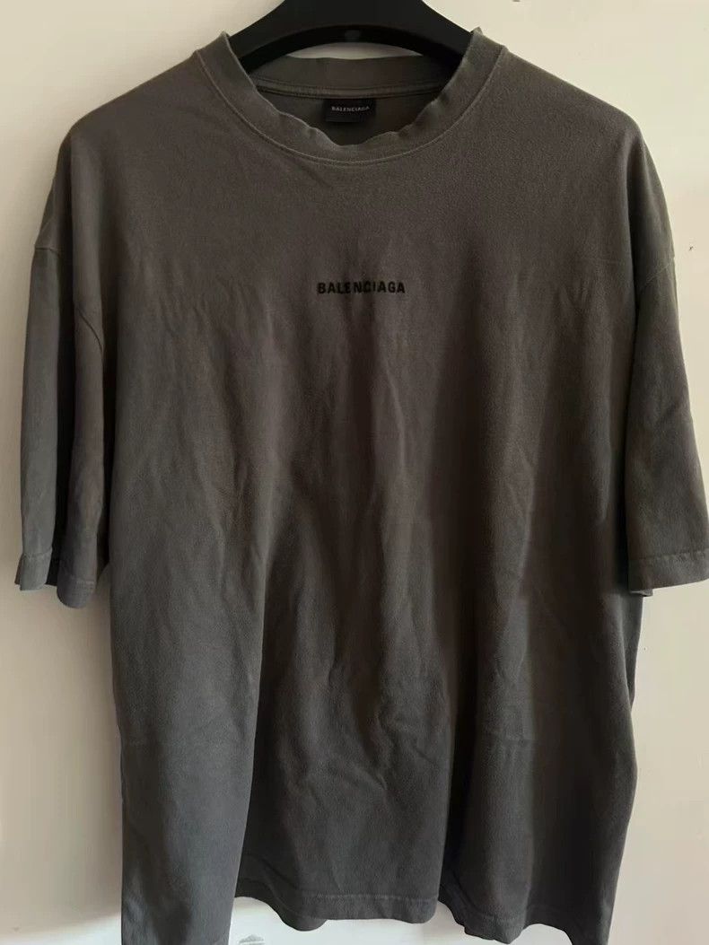 Balenciaga Khaki Colored Embroidered Logo Short Sleeve