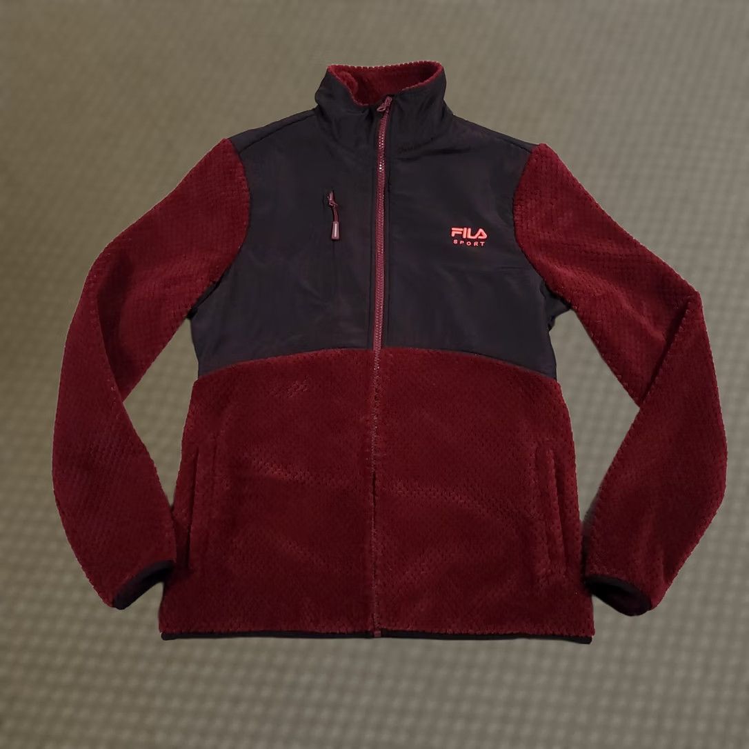 Fila FILA Sport Fleece Jacket Women's Small Black Burgundy Faux Fur Full Zip Pockets Size S / US 4 / IT 40 - 1 Thumbnail