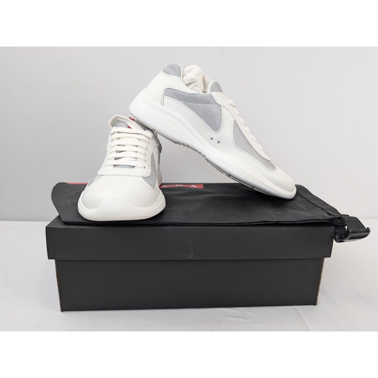 Prada o1rshd1 Calzature Uomo Sneakers in Bianco Argento Size US 12 / EU 45 - 19 Thumbnail