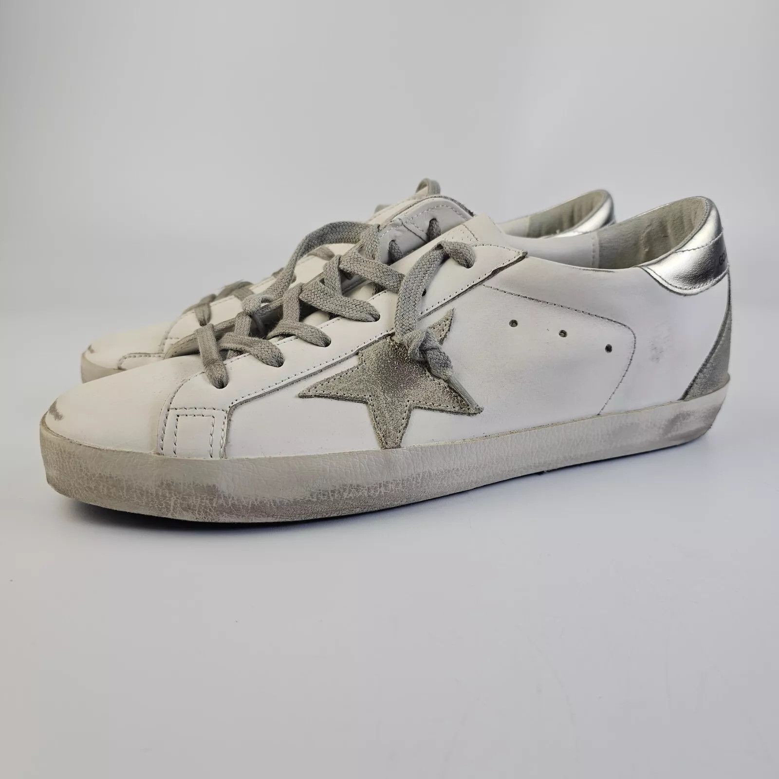 GOLDEN GOOSE Super-Star Women's Wht/Slvr Lthr Low Top Snekrs