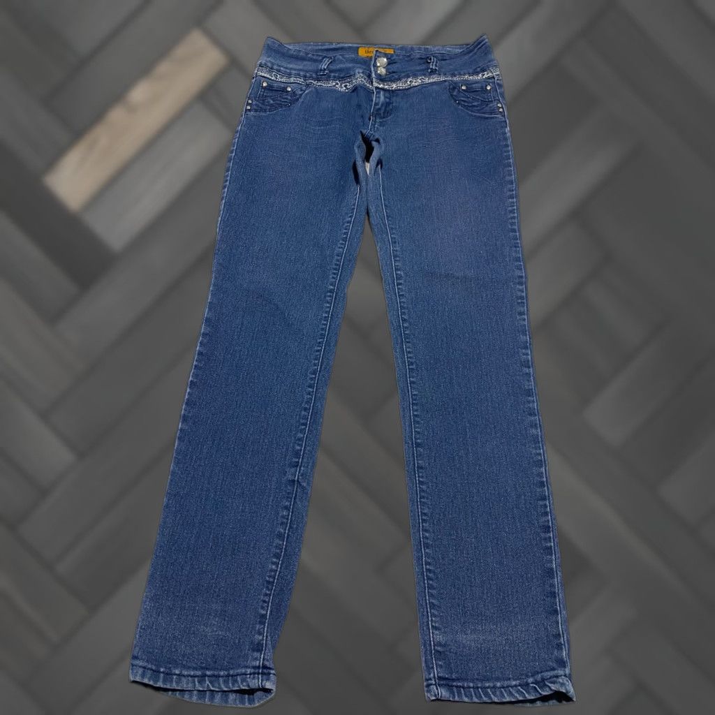 Denime Brambi Fashion Jeans Jeans Blue Stretch Denim Rhinestone Juniors Size 15 Slim Regular 5-Pocket Women Girls Mens Size 30" / US 8 / IT 44 - 1 Thumbnail