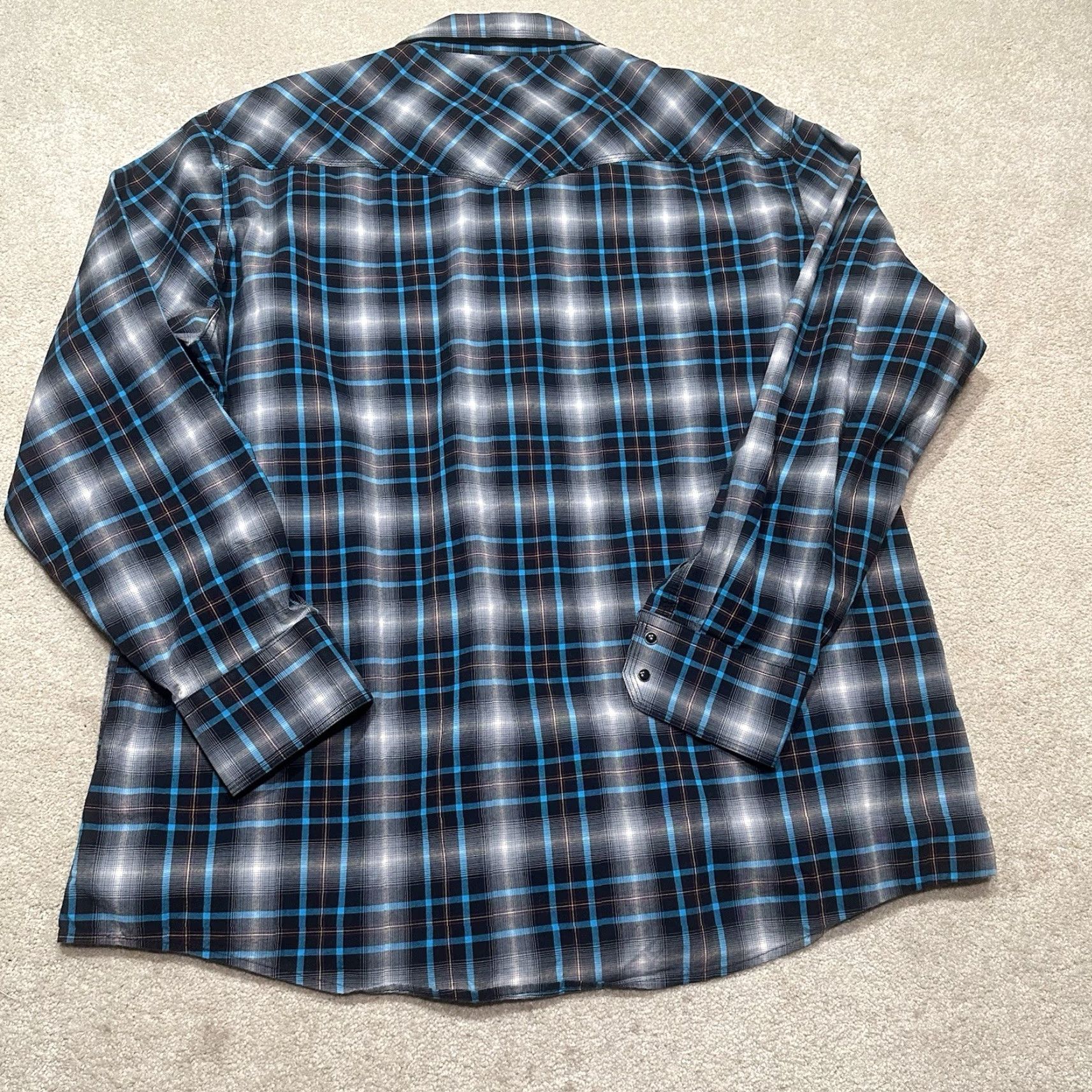 Wrangler Wrangler 20X Competition Pearl Snap Shirt Mens 2XL XXL Blue Plaid Size US XXL / EU 58 / 5 - 3 Thumbnail