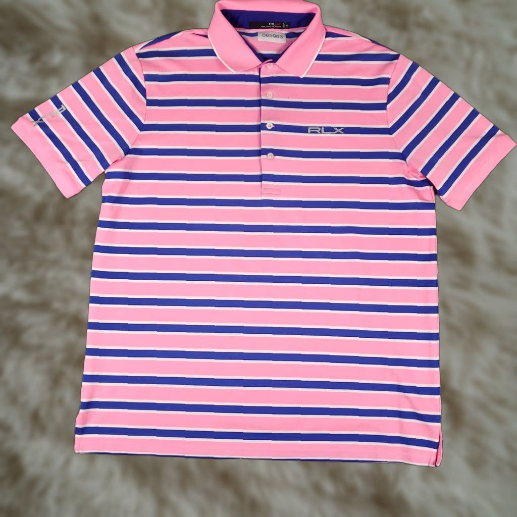 RLX Ralph Lauren RLX Ralph Lauren Polo Shirt Mens XL Striped Pink Blue Short Sleeve Polo Sport Golf Casual Size US XL / EU 56 / 4 - 1 Thumbnail