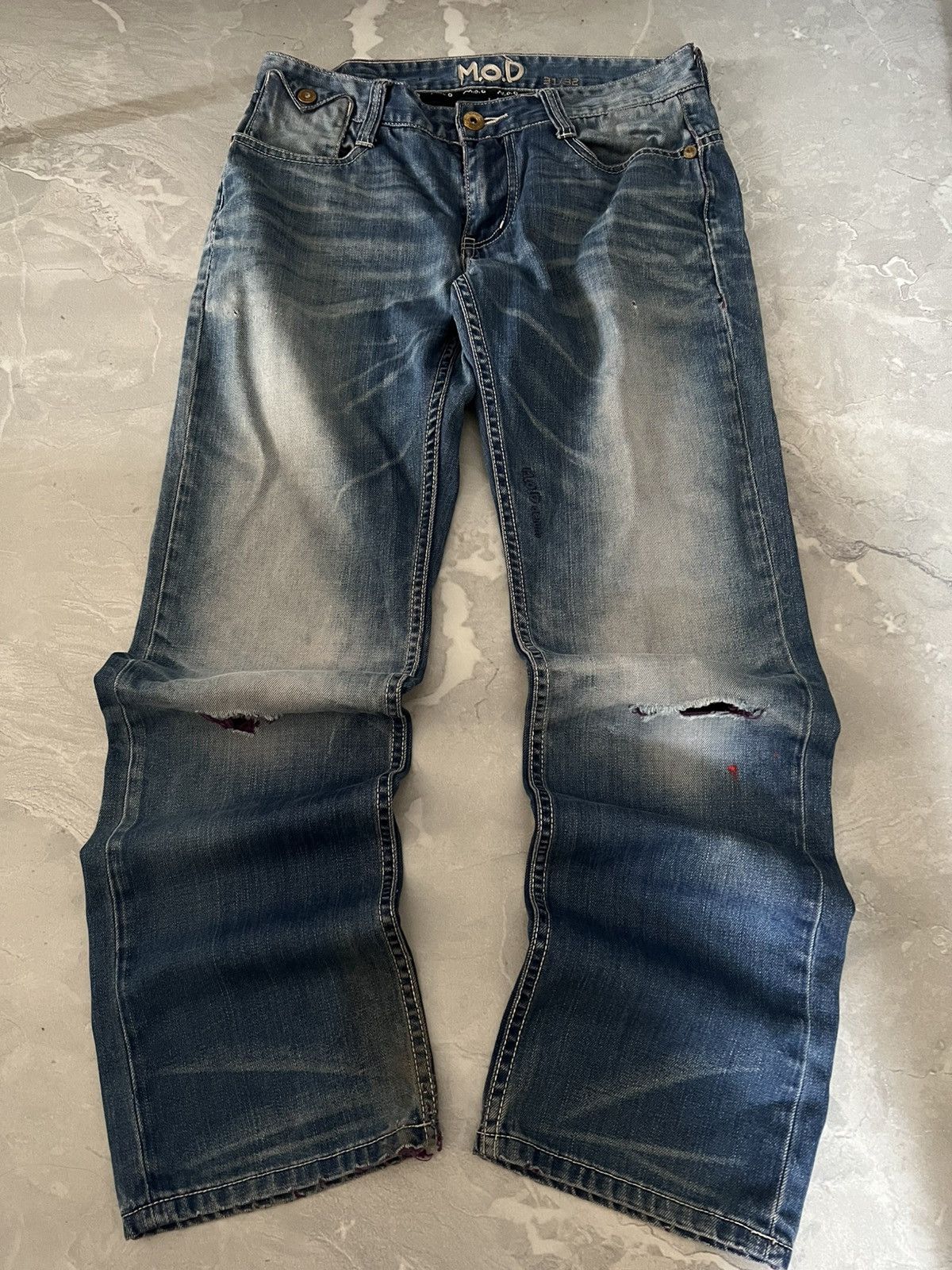 Vintage Distressed Y2K Slim Fit Jeans — Retro Vintage Style Unisex Size US 31 - 2 Thumbnail