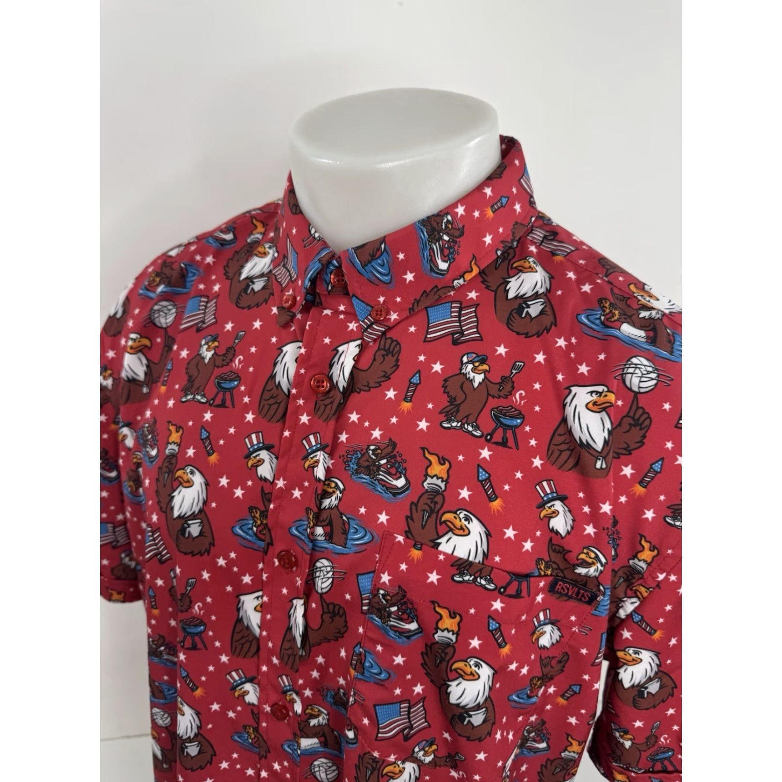 Vintage RSVLTS - 4th of JULY Independence Murica Eagle Bbq USA America XL Shirt EXC Men Short Sleeve Button-Up Red 4th of July"} Size US XL / EU 56 / 4 - 3 Thumbnail