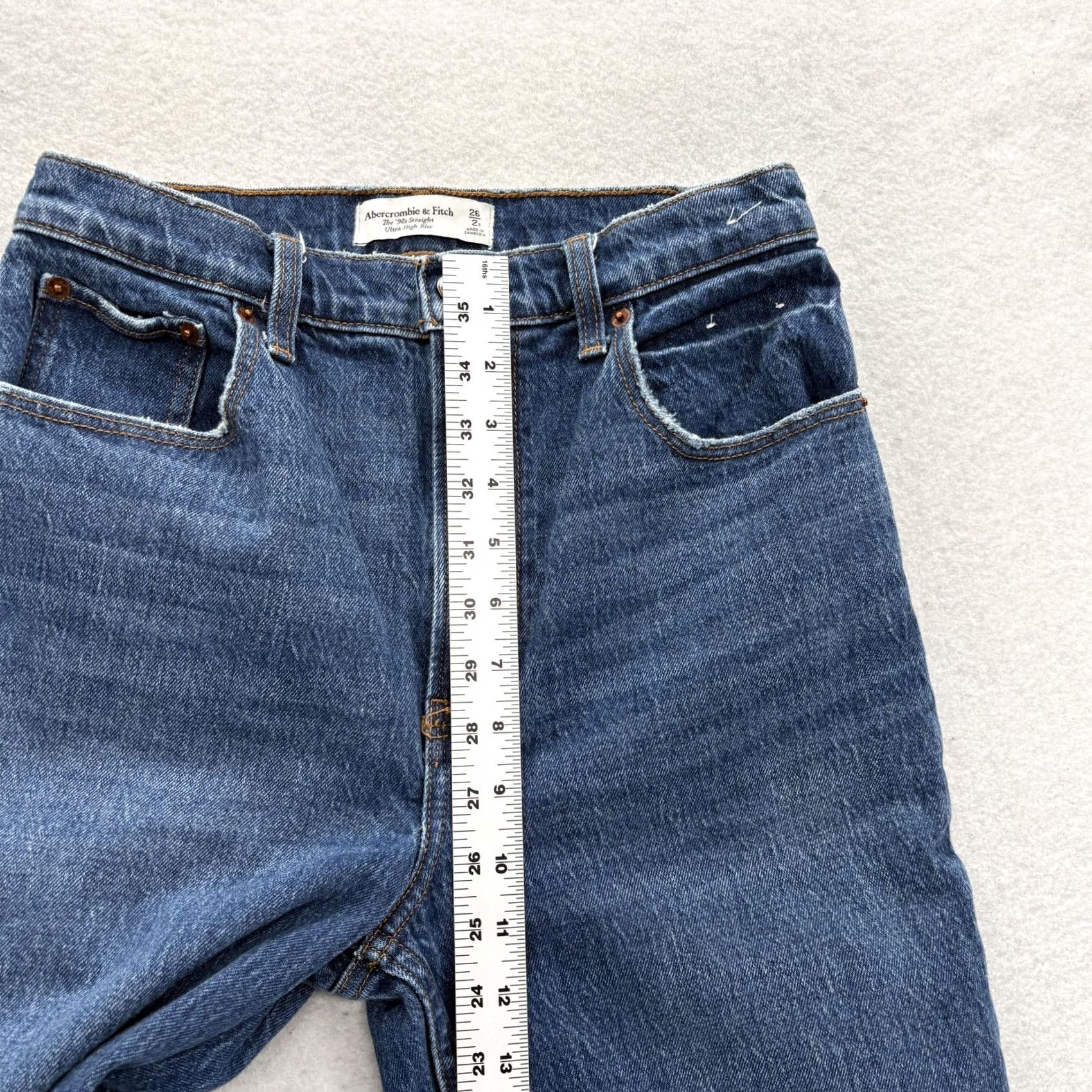 Abercrombie & Fitch Abercrombie & Fitch Jeans Womens 2 Straight 26 Blue High Rise 90s Denim Stretch Cotton Blend Spandex Size 26" / US 2 / IT 38 - 6 Thumbnail