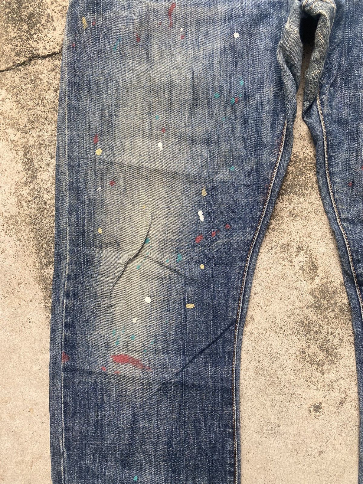 Armani × Armani Exchange × Le Grande Bleu (L.G.B.) Armani Jeans Painted Faded Loose Denim Jeans Size US 33 - 9 Thumbnail
