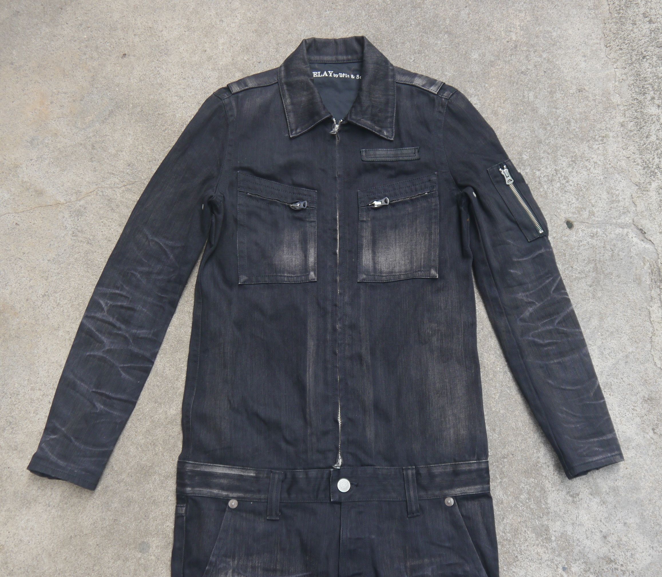 Japanese Brand (P300) DELAY by Win & Sons Black Washed Denim Jumpsuit Sz 2 Size US 34 / EU 50 - 2 Thumbnail