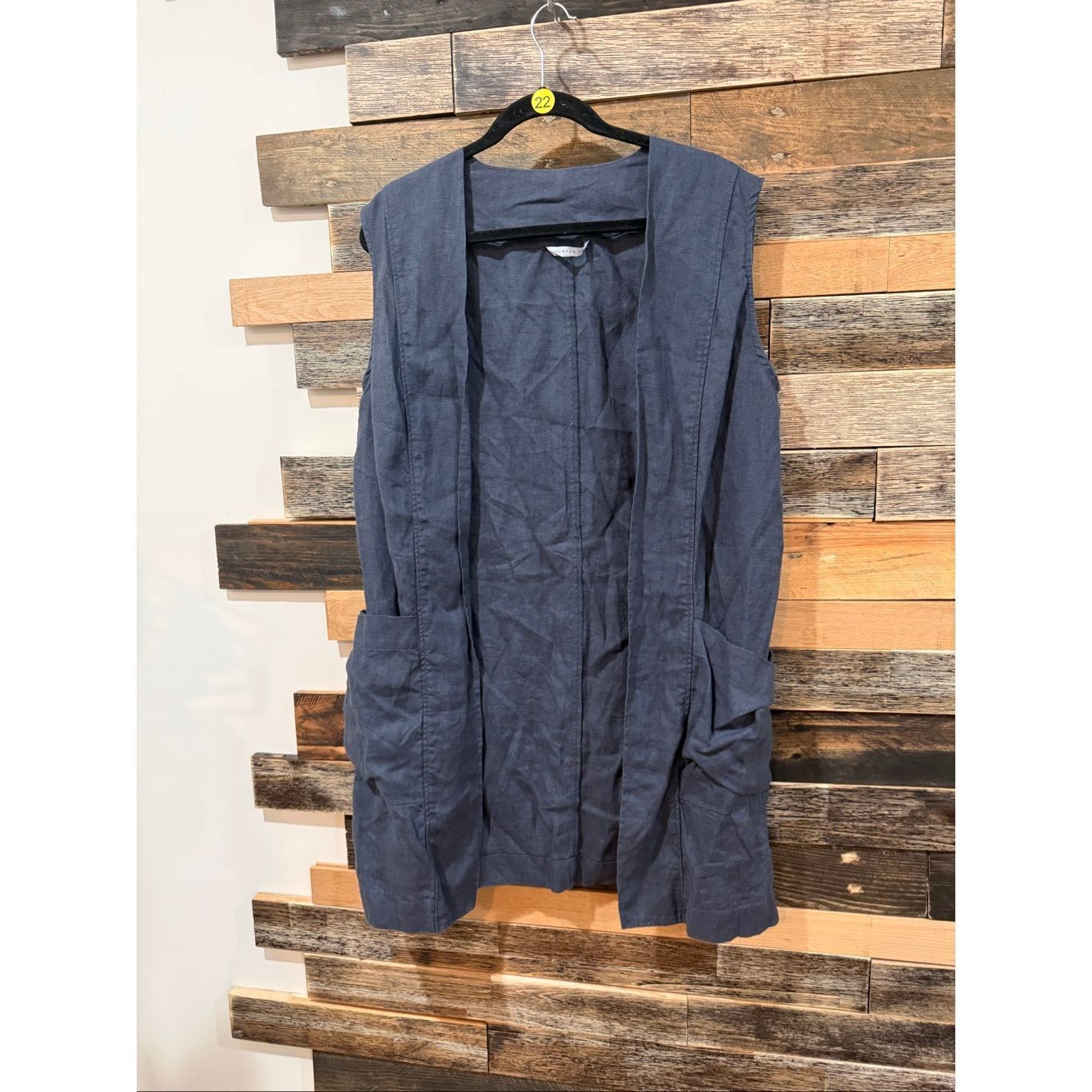 Linea Linenfox charcoal grey linen open front vest cardigan pocket Size L / US 10 / IT 46 - 1 Thumbnail