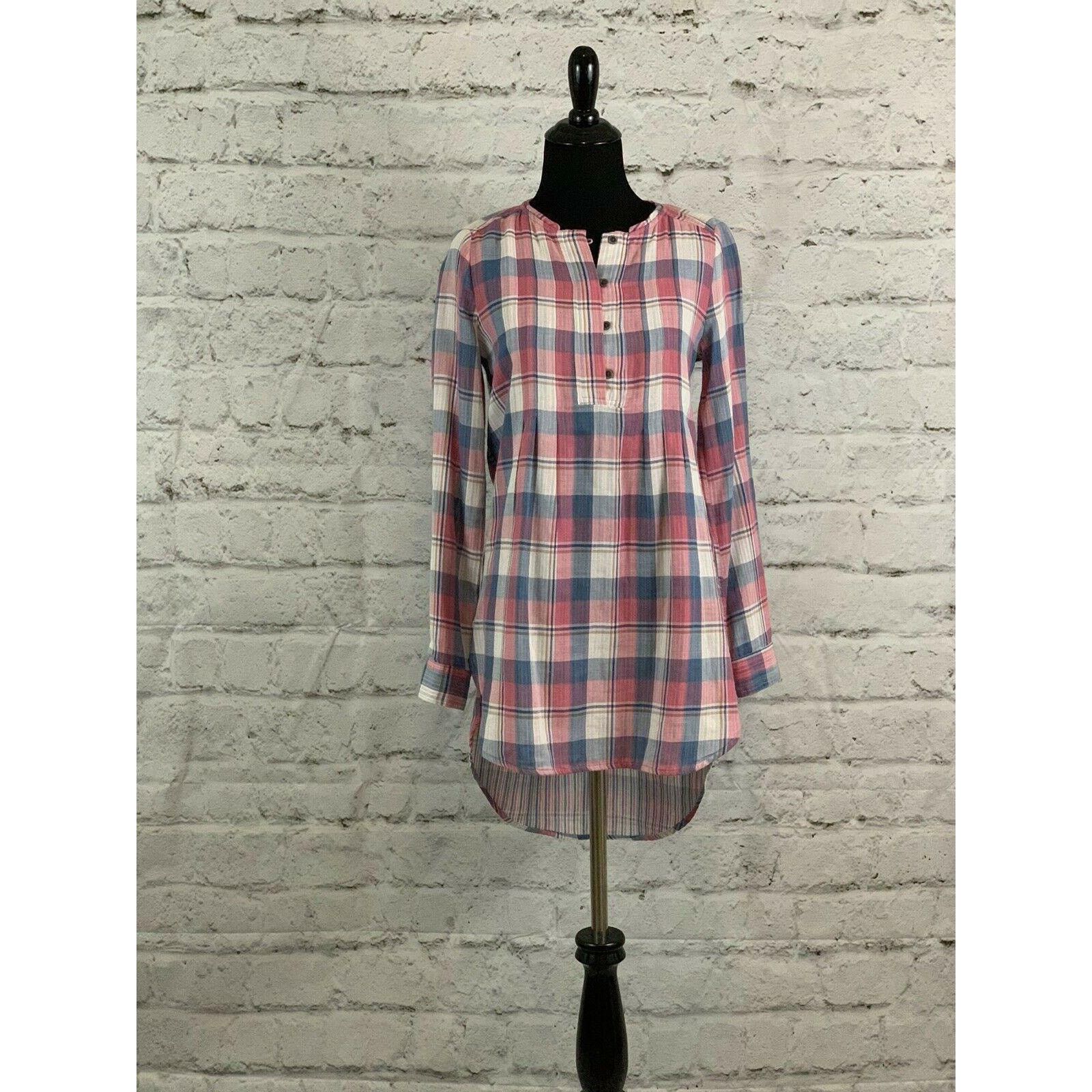 Anthropologie HOLDING HORSES Pink Plaid Long Sleeves Tunic Blouse XS Size XS / US 0-2 / IT 36-38 - 4 Thumbnail
