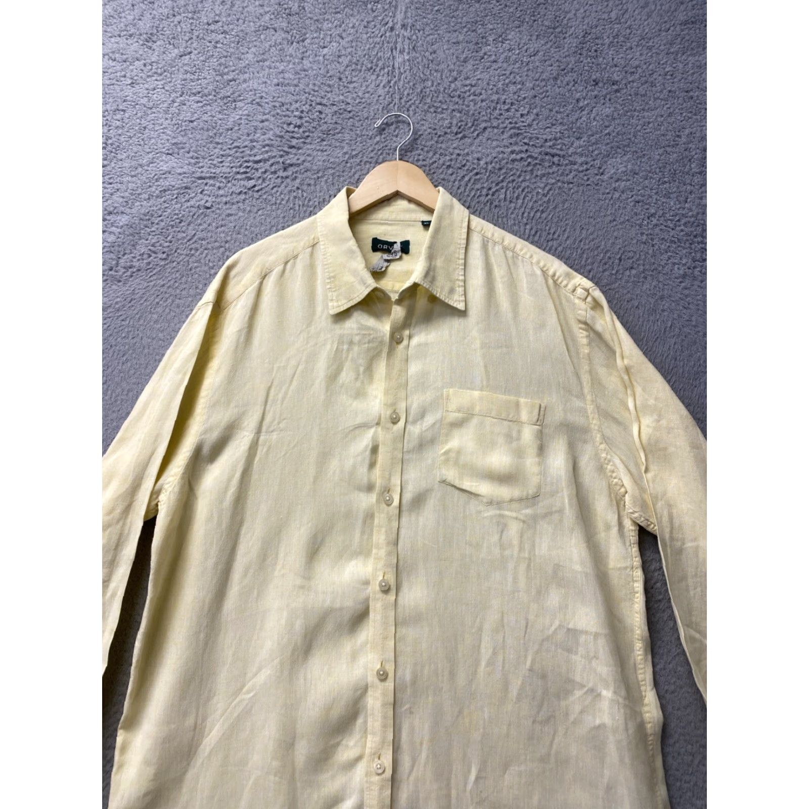 Orvis ORVIS Men's Linen Long Sleeve Button-Up Shirt XL Chambray Yellow Solid Outdoor Preppy Size US XL / EU 56 / 4 - 2 Thumbnail