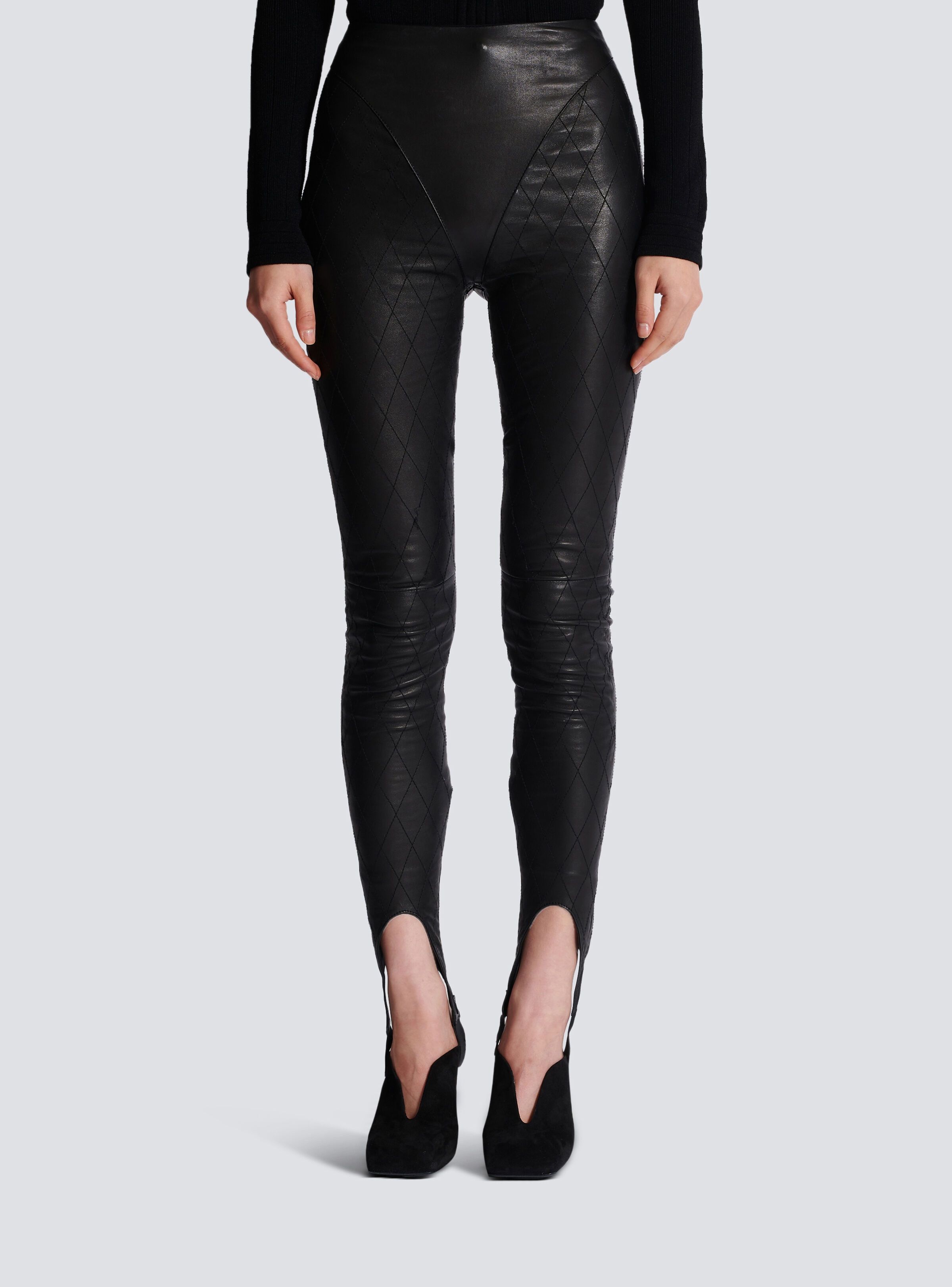 Balmain o1s1wg110825 Topstitched Leather Leggings in Black Size 30" / US 8 / IT 44 - 2 Thumbnail