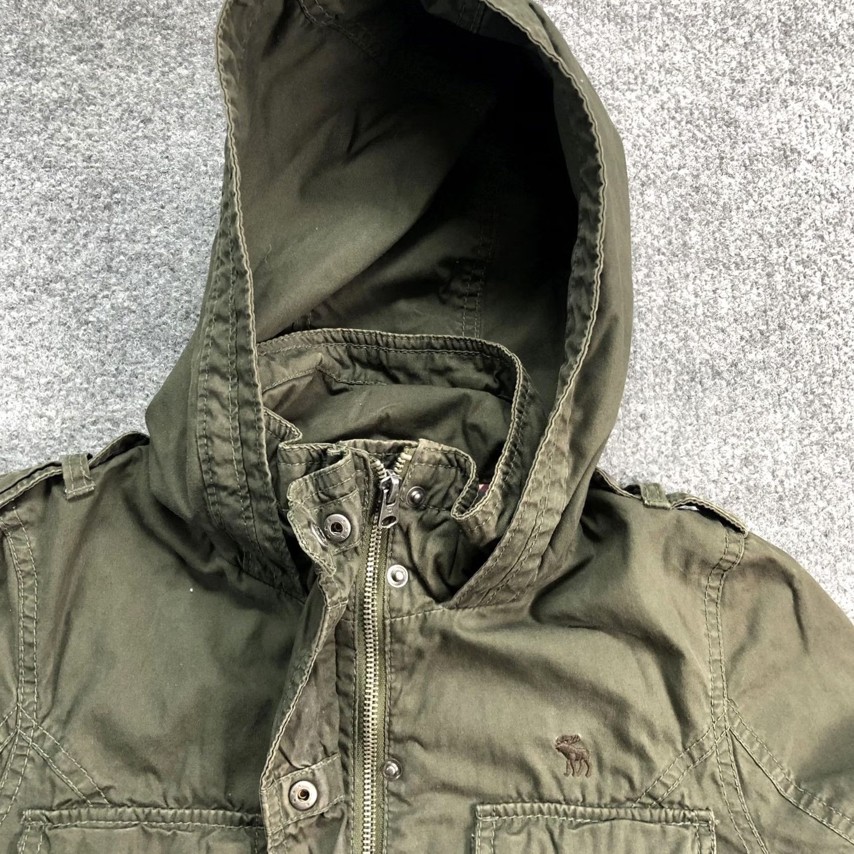 Vintage Abercrombie Jacket Juniors XL Green Hooded Military Twill Utility Zip Pockets Size XL / US 12-14 / IT 48-50 - 5 Thumbnail