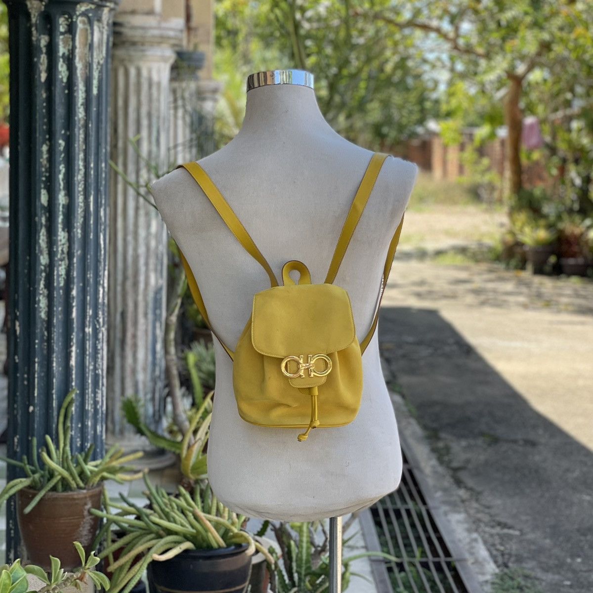 Backpack Salvatore Ferragamo Salvatore Ferragamo Yellow Suede Gancini Backpack Grailed
