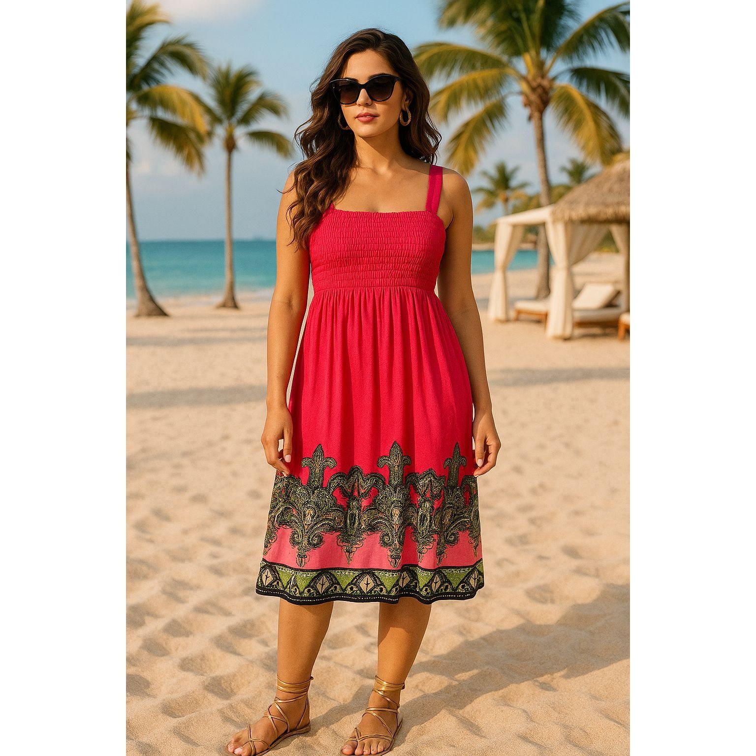 Other Ace Fashion Boho Paisley Bright Pink Print Sundress Sleevele Size XXL / US 16-18 / IT 52-54 - 10 Thumbnail