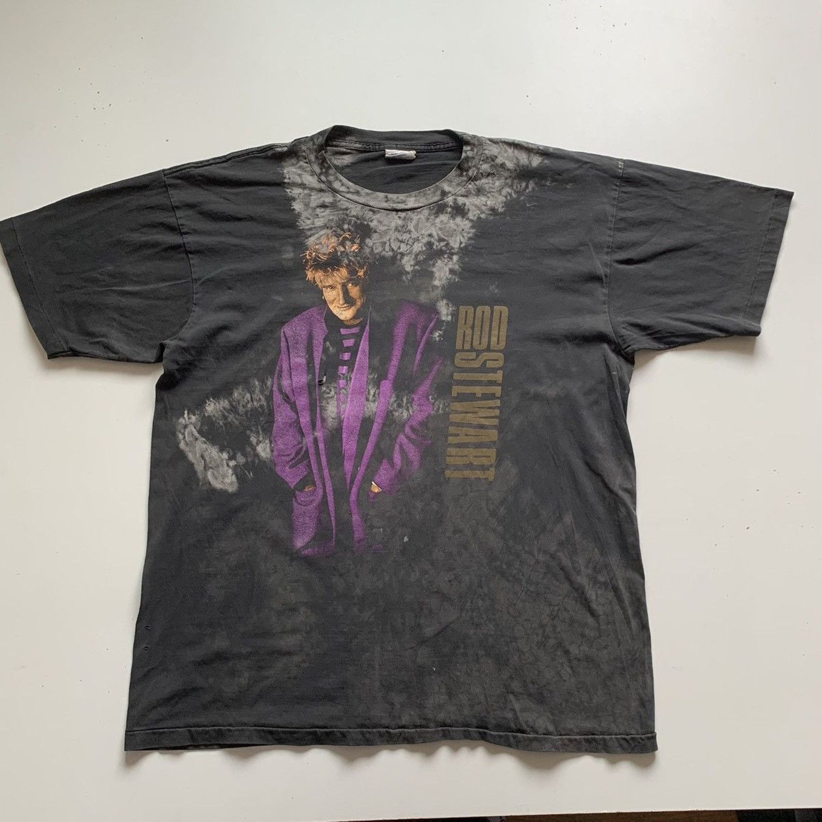 Band Tees Vintage 90s Rod Stewart Tour T Shirt XL Bleach Faded Black Size US XL / EU 56 / 4 - 1 Thumbnail