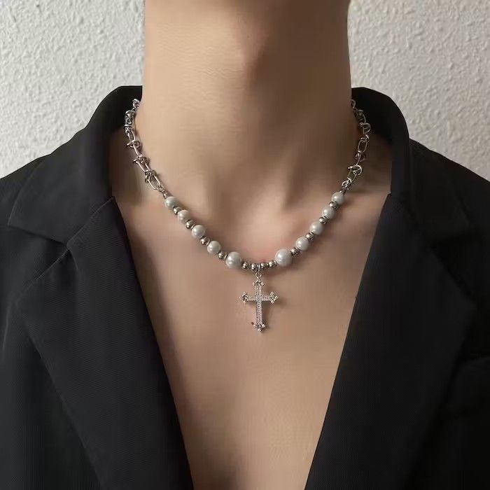 Jewelry × Vintage Pearl Reflective Cross Necklace Size ONE SIZE - 1 Thumbnail