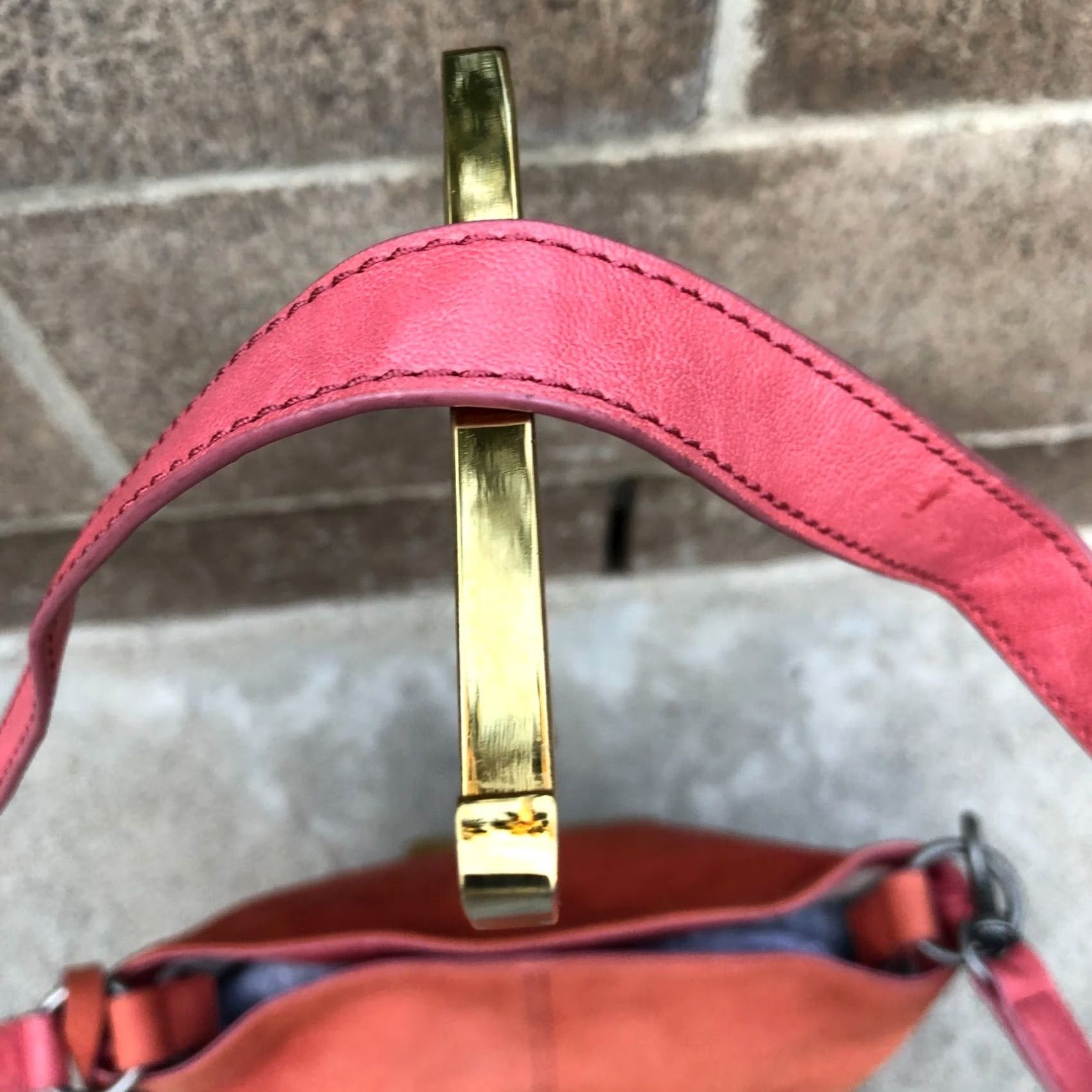 Lucky Brand LUCKY BRAND Crossbody Purse Women's Orange Shoulder Bag Hobo Leather Purse Medium Orange—Beige Lining Size ONE SIZE - 6 Thumbnail