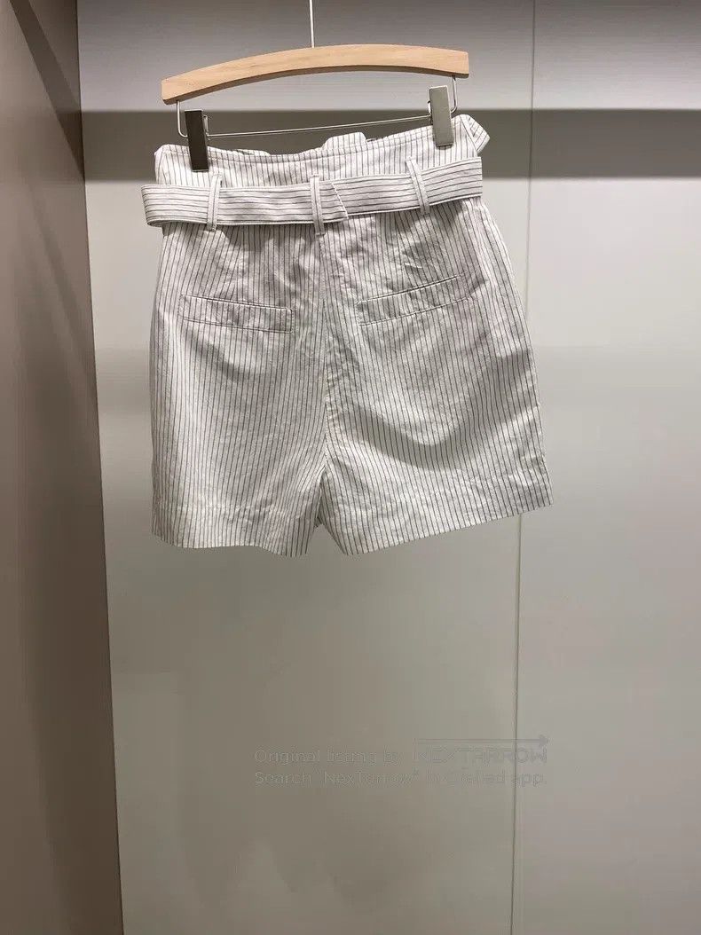 Brunello Cucinelli Brunello Cucinelli White Striped Cotton Linen High-Waisted Size 42" / US 20 - 2 Thumbnail