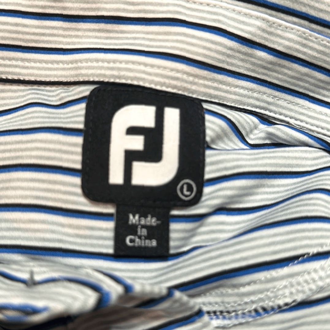 Footjoy FootJoy Lisle Multi Stripe Self Collar Grey Polo - Grey/Royal/Black/White, Large, Men, Polo, Golf, Multicolor, Striped, 26223 Size US L / EU 52-54 / 3 - 7 Thumbnail