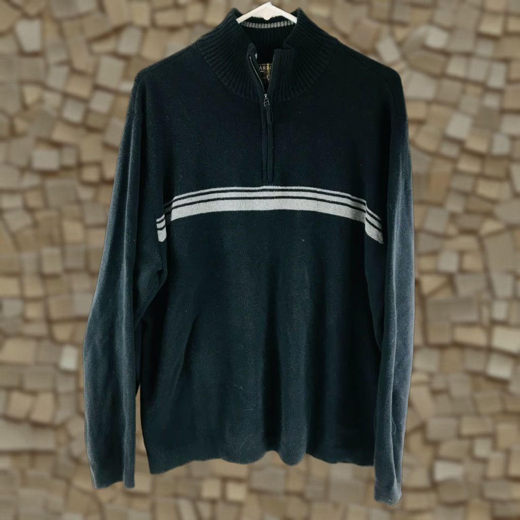 Arrow Arrow Sweater Men's Large Black 1/4 Front Zip Pullover Mock Neck Long Sleeve Size US L / EU 52-54 / 3 - 1 Thumbnail
