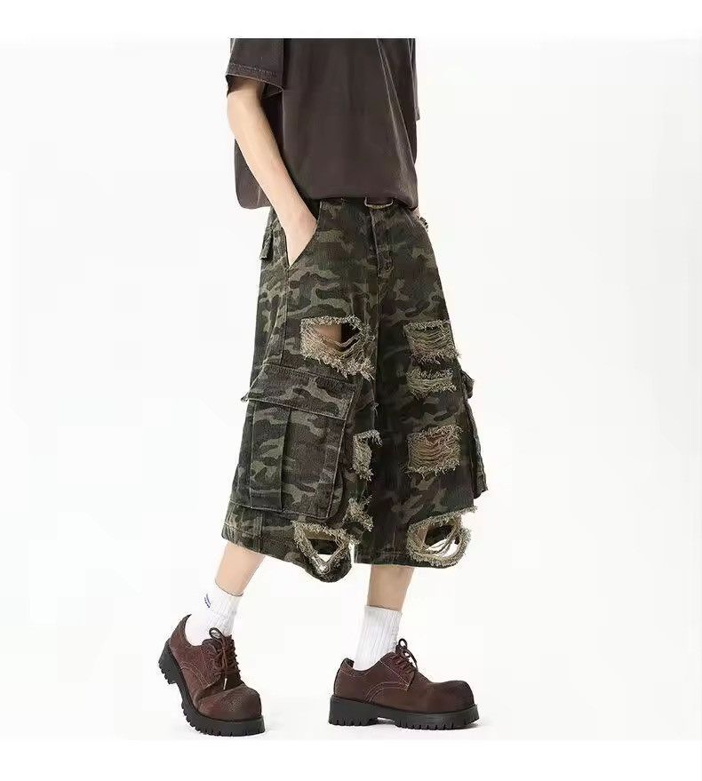 Japanese Brand × Jean Worn-out Side Pockets Camouflage Short Jean Size US 31 - 2 Thumbnail