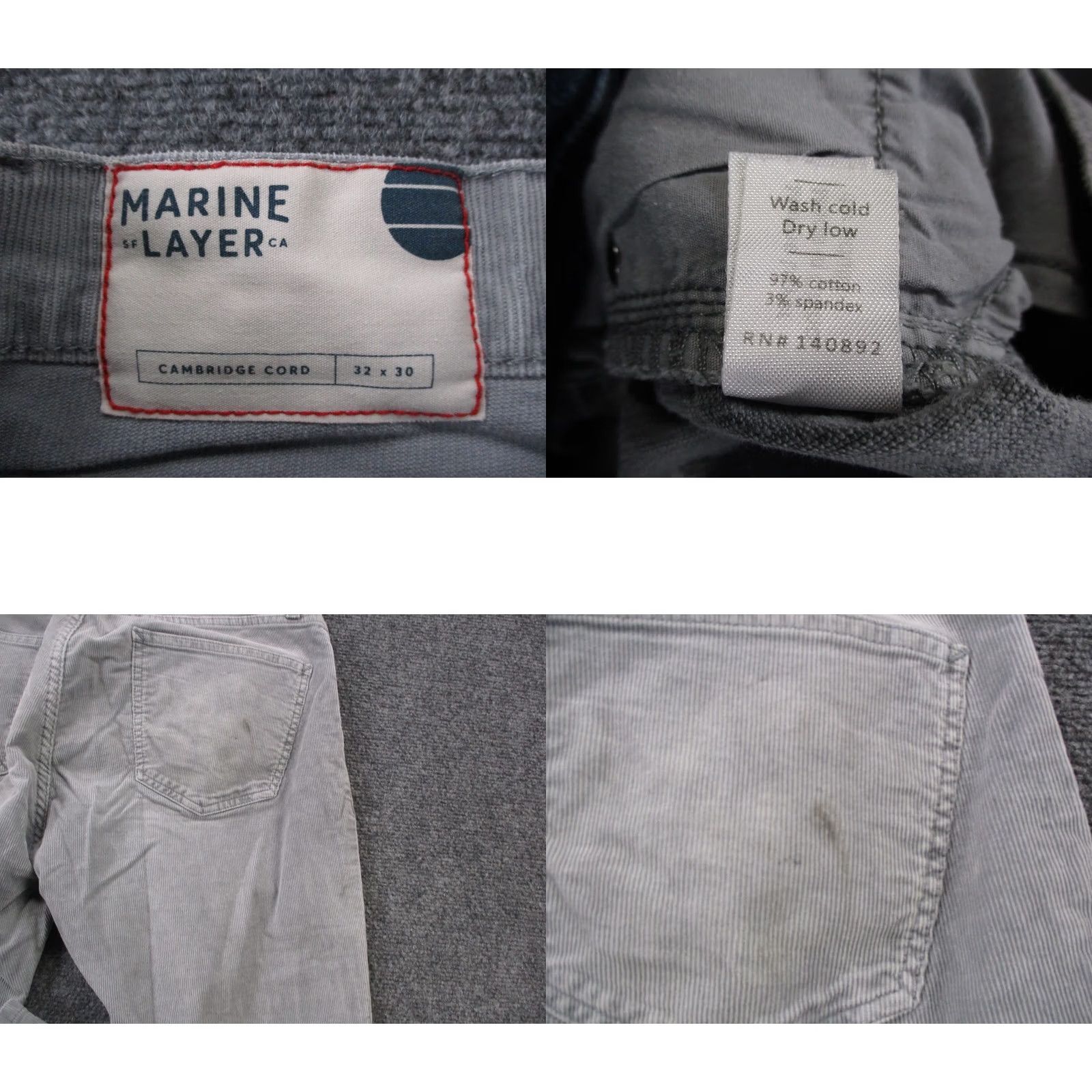 Marine Layer Marine Layer Pants Mens 32 X 30 Gray Corduroy Cambridge Cord Casual Stretch Size US 30 / EU 46 - 8 Thumbnail