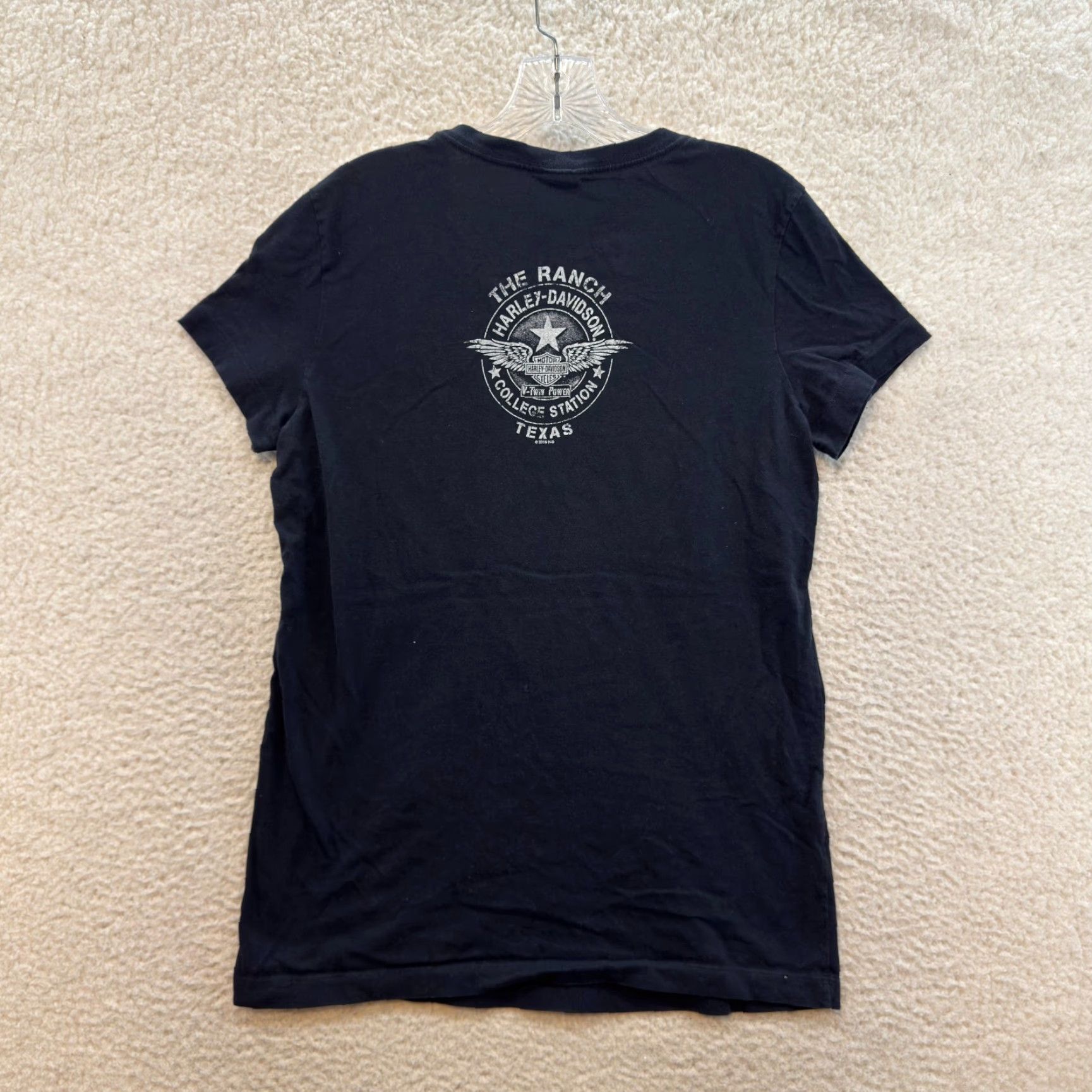 Harley Davidson Harley-Davidson T-Shirt Women XL Black Longhorn Skull Moto Biker Shirt Short Sleeve V-Neck Size XL / US 12-14 / IT 48-50 - 2 Thumbnail