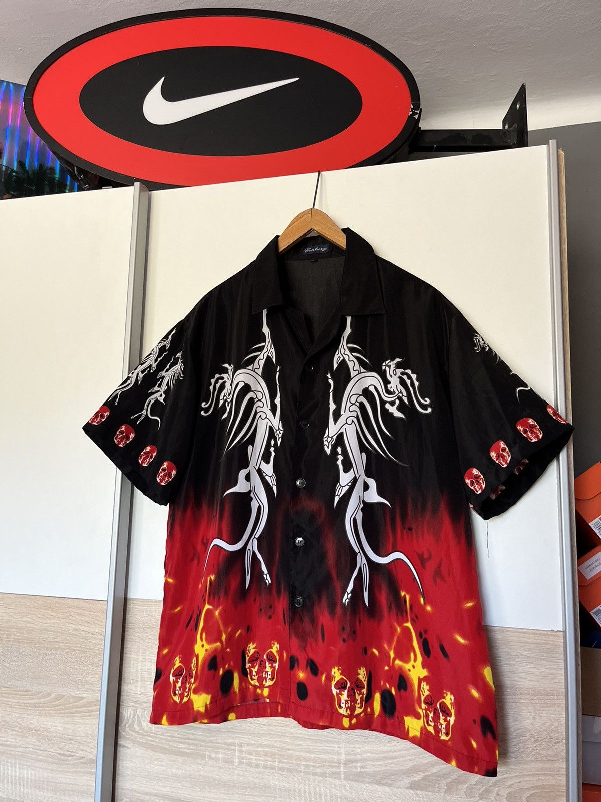 Vintage Vintage 90’s Hell Fire Skull Skeleton Graphic Shirt Opium Size US L / EU 52-54 / 3 - 1 Thumbnail