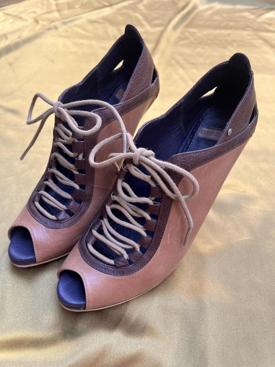 Diesel Diesel Brown Lace-Up Peep Toe Heels Size US 7 / IT 37 - 2 Thumbnail