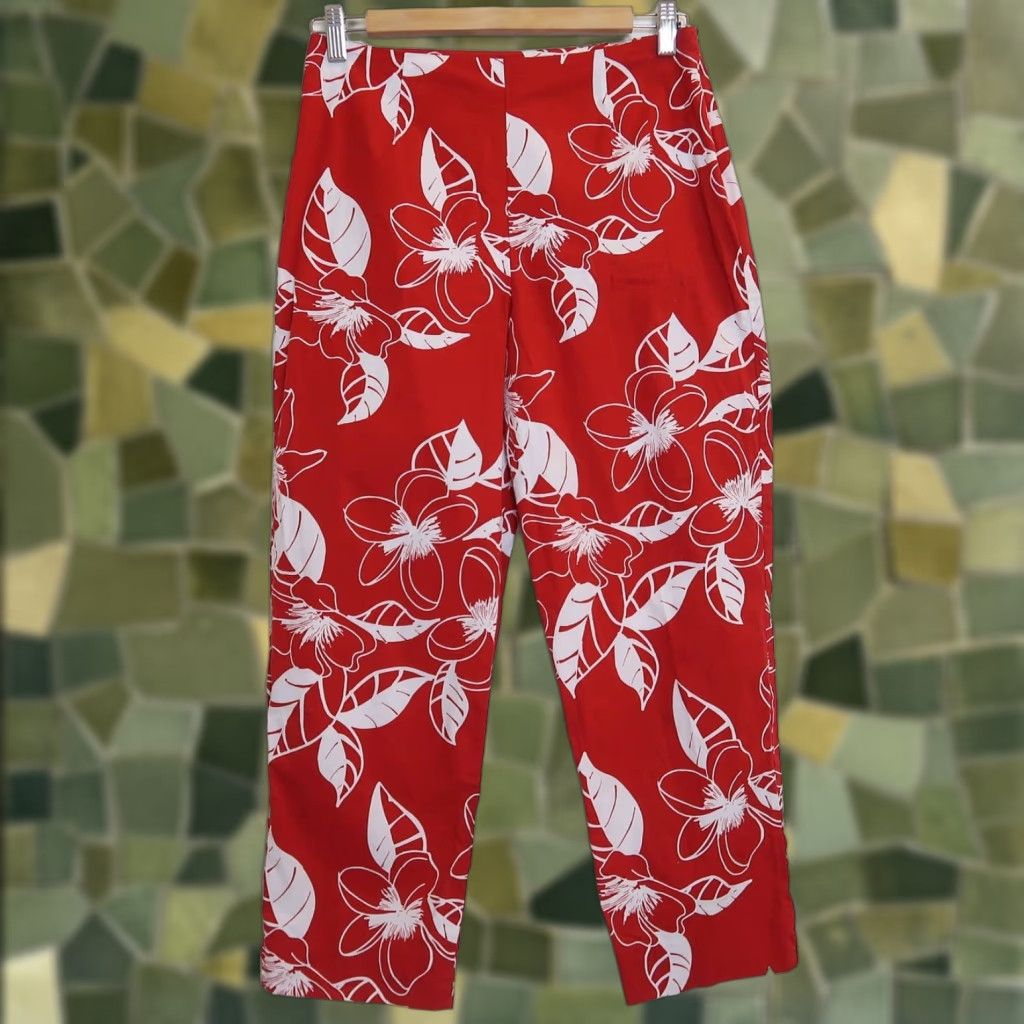 Vintage VINTAGE Clio 90s Cotton Capri Pants Women's Red White Tropical Floral High Rise 8 Capris Grunge Vintage 1990s Casual Ready Size 30" / US 8 / IT 44 - 1 Thumbnail