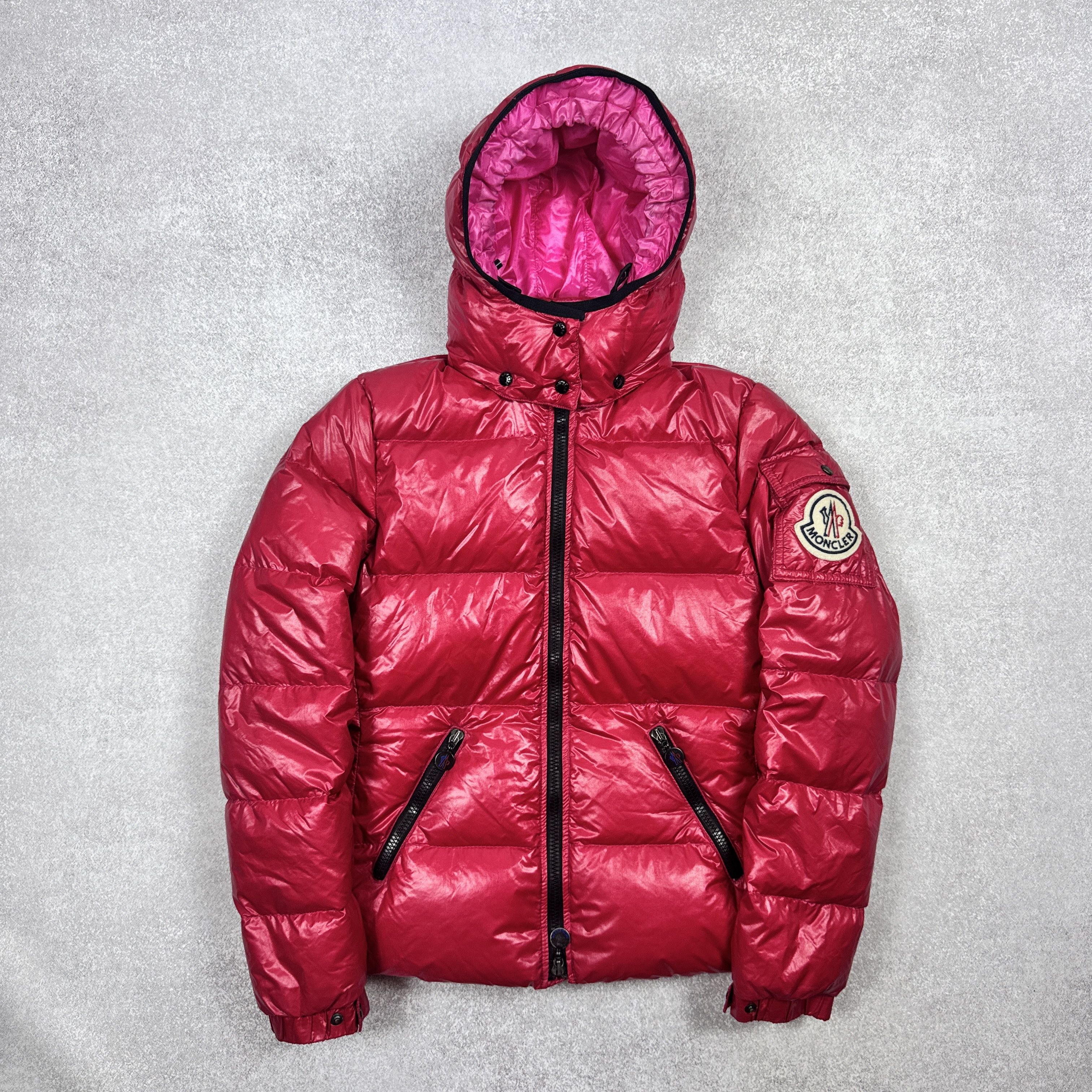 Moncler Women`s Moncler Badia Red Puffer Hooded Jacket Size 1 / S Size S / US 4 / IT 40 - 1 Thumbnail