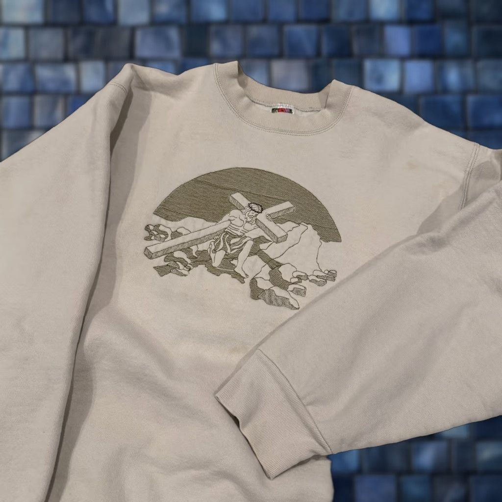Vintage VINTAGE Jesus Sweatshirt Crewneck Beige Mens Large USA Made 90s Pullover Sweatshirt L Men Size US L / EU 52-54 / 3 - 1 Thumbnail