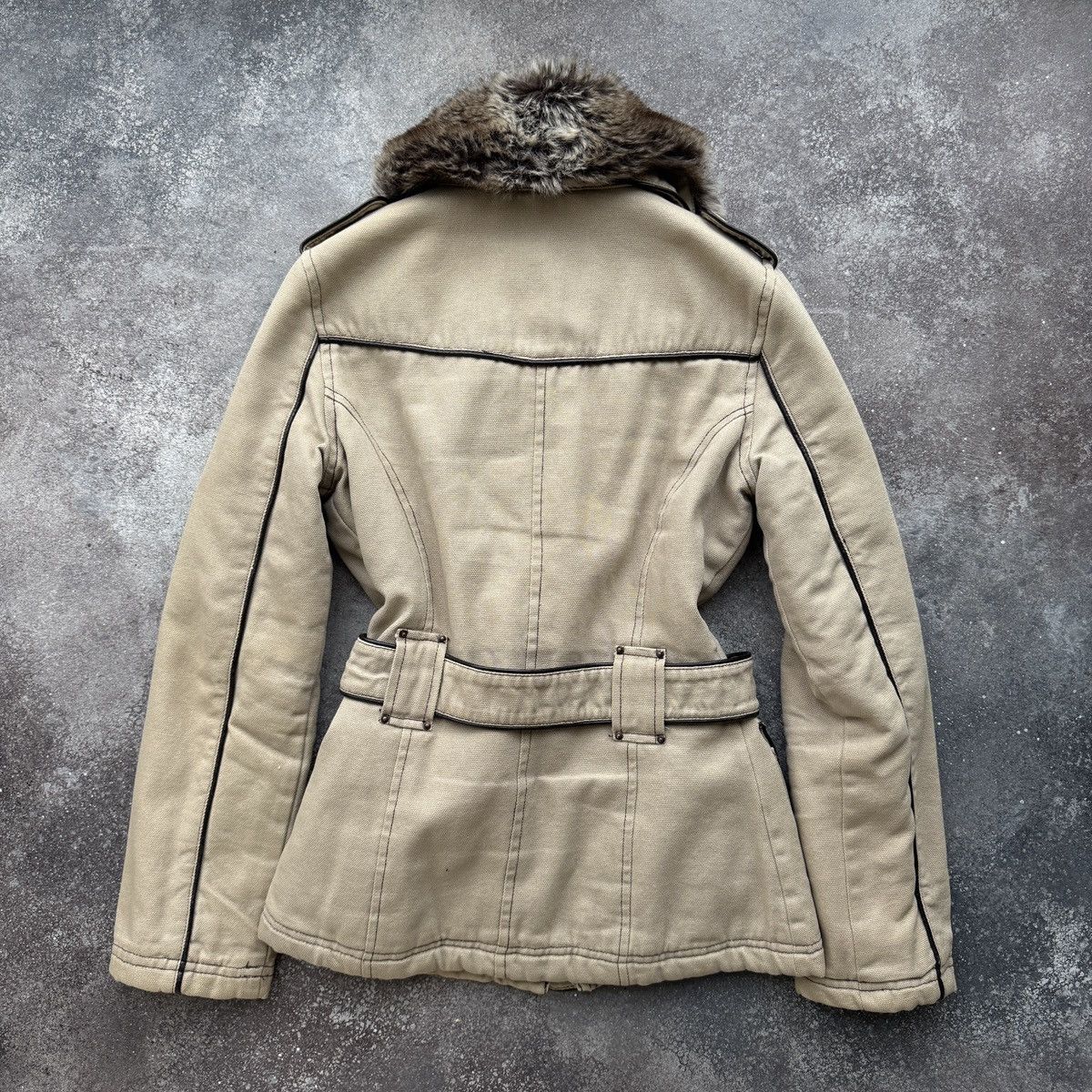 20471120 2000’s Aesthetic Vintage Faux Fur Utility Belted Jacket Size S / US 4 / IT 40 - 5 Thumbnail