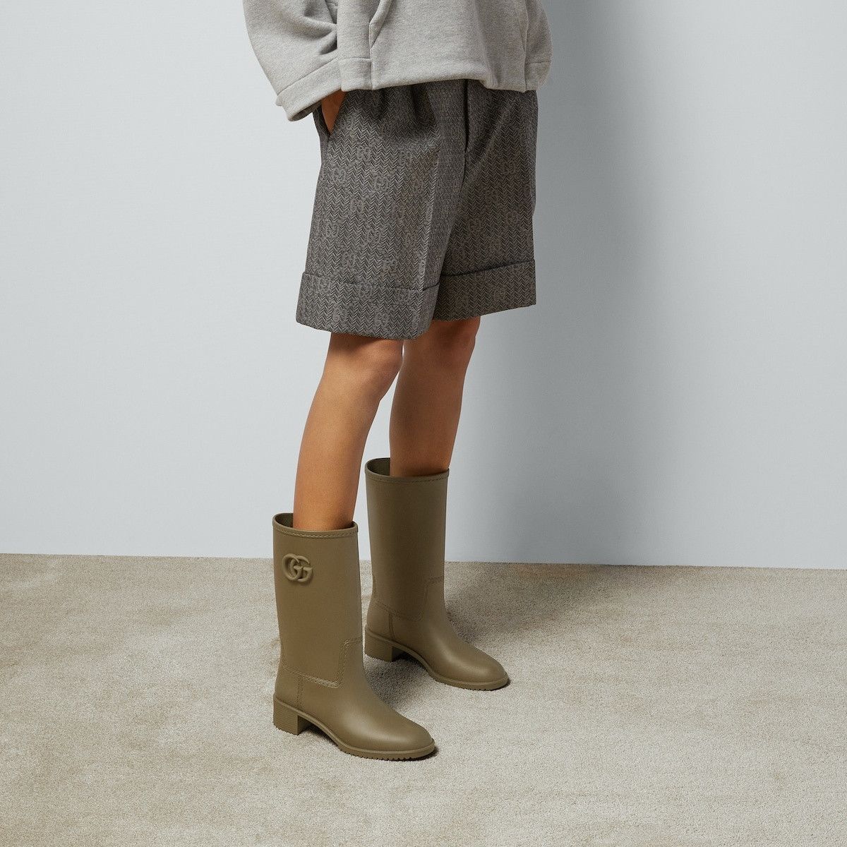 Gucci o1s1wg110225 Women's Double G Rain Boots in Olive Green Size US 8 / IT 38 - 3 Thumbnail