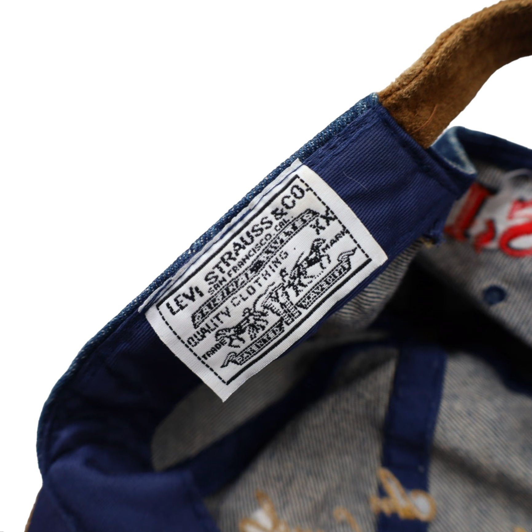 Denime VINTAGE Levis Denim Spellout Strap Back Hat Blue Baseball Cap OS Men Adjustable Size ONE SIZE - 6 Thumbnail