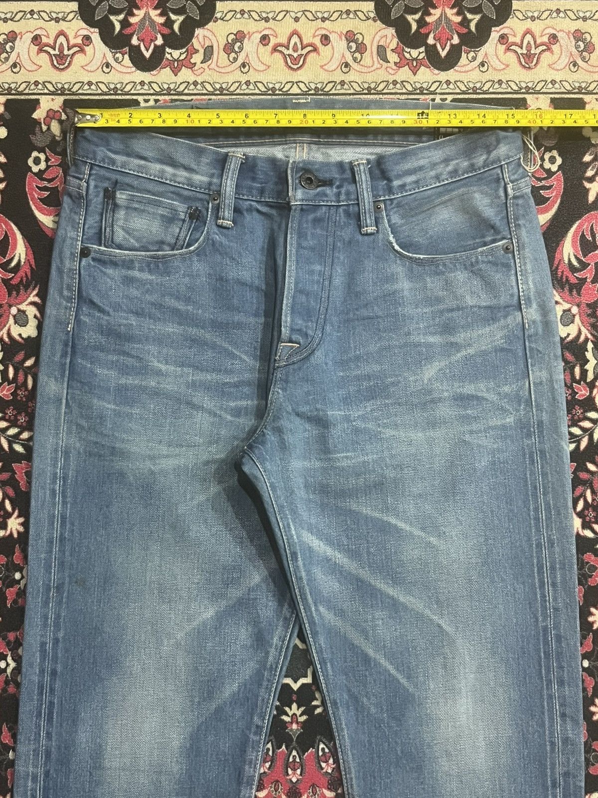 KURO Kuro “Dempsey” Classic Blue Whisker Washed Selvedge Jeans Size US 30 / EU 46 - 16 Thumbnail