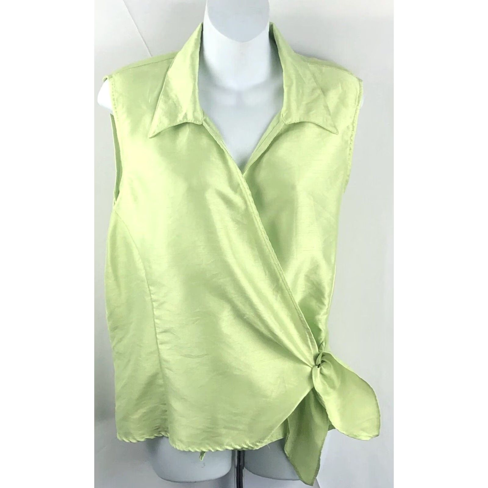 Vintage VINTAGE Dressbarn wrap top L lime shimmer sleeveless collar tie 90s Y2K Size L / US 10 / IT 46 - 2 Thumbnail