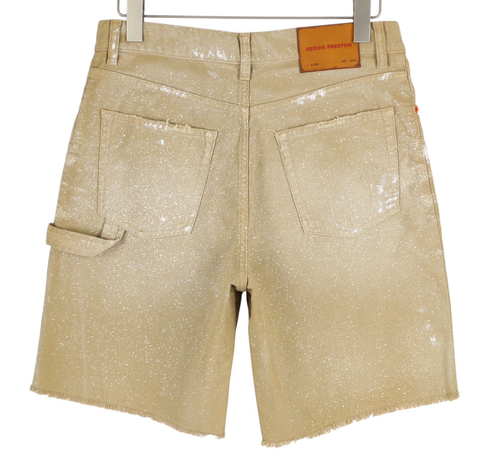 Heron Preston M Denim Beige Distress Painted Casual Shorts 84392 Size US 32 / EU 48 - 2 Thumbnail