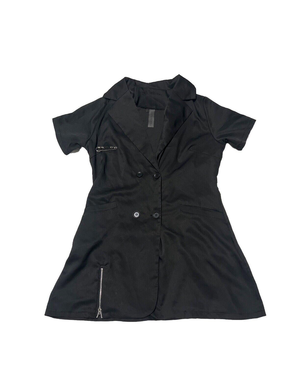 Designer Short Sleeve Blazer Dress Collared Black Mini Dress Punk Size M / US 6-8 / IT 42-44 - 2 Thumbnail